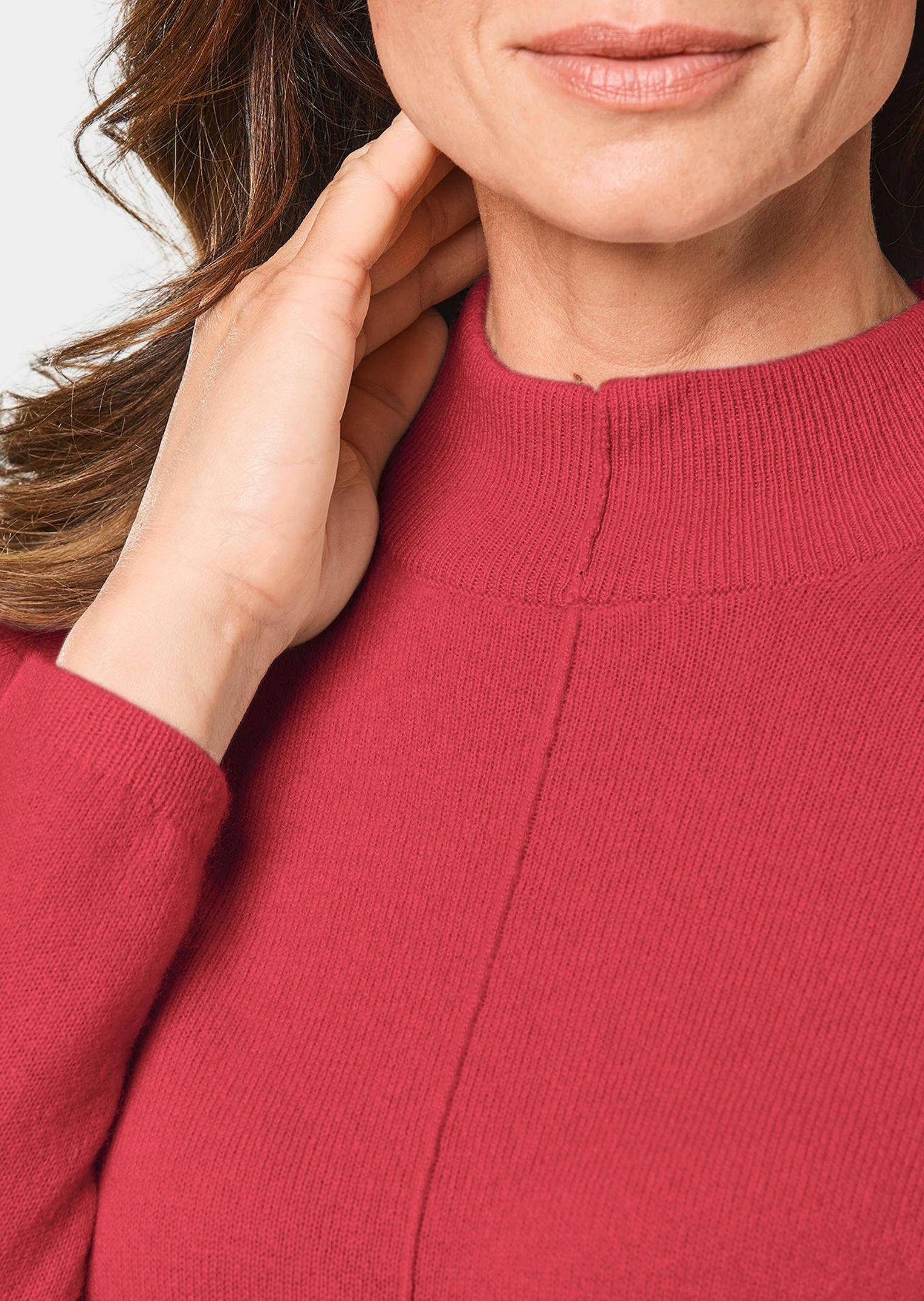 GOLDNER Strickpullover Kurzgröße: Kaschmirpullover mit Kragen & Ziernaht Unifarbenes Design mit modernem Stehbundkragen