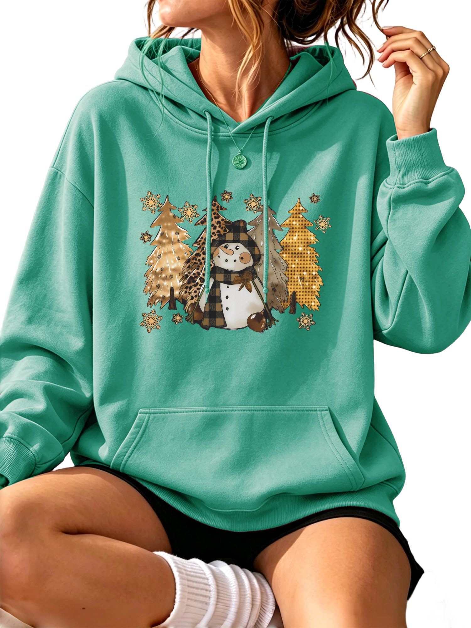 PYLIKE Sweatshirt Weicher Winter-Hoodie für Damen mit Großtaschen Besondere Weihnachts-Outfits