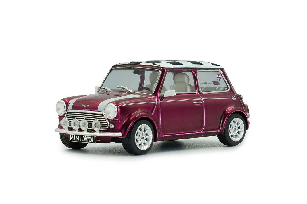 Solido Modellauto Mini Cooper Sport 1997 lila Schachbrettmuster Dach, Maßstab 1:43