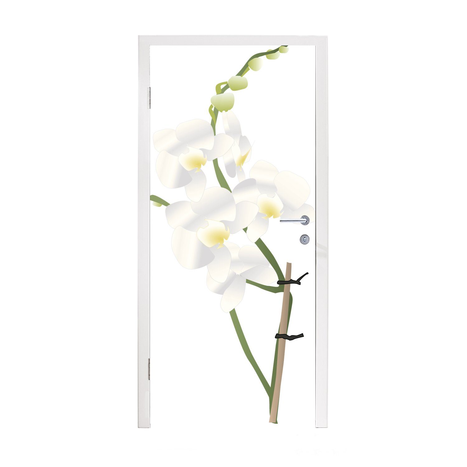 MuchoWow Türtapete Illustrierte Orchideenblüte, Matt, bedruckt, (1 St), Fototapete für Tür, Türaufkleber, 75x205 cm