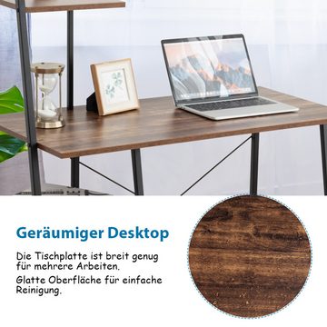COSTWAY Computertisch, mit 4 Regaln, Holz & Metallrahmen, 98 x 50 x 118 cm