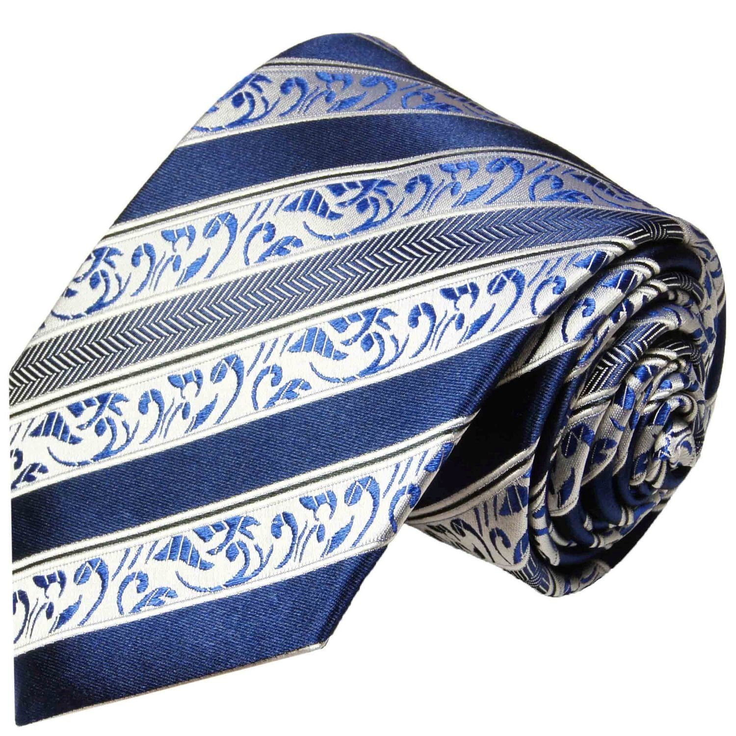 barock (8cm), Seide blau Krawatte Herren 855 Schlips Breit Seidenkrawatte Malone Designer gestreift 100% Paul