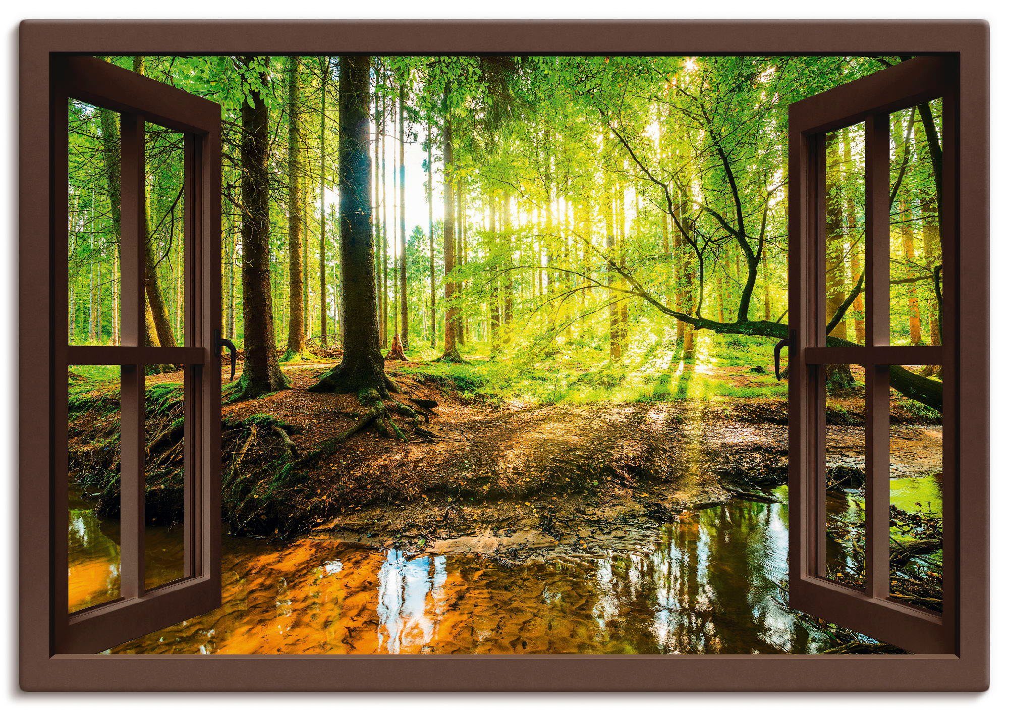 Artland Wandbild Fensterblick - Wald mit Bach, Wald (1 St), als Leinwandbild, Wandaufkleber oder Poster in versch. Größen