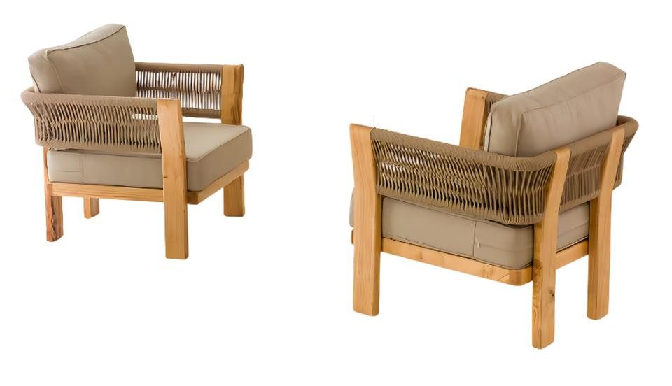 Sessel Beiger Sessel aus Holz und Textil im modernen Design
