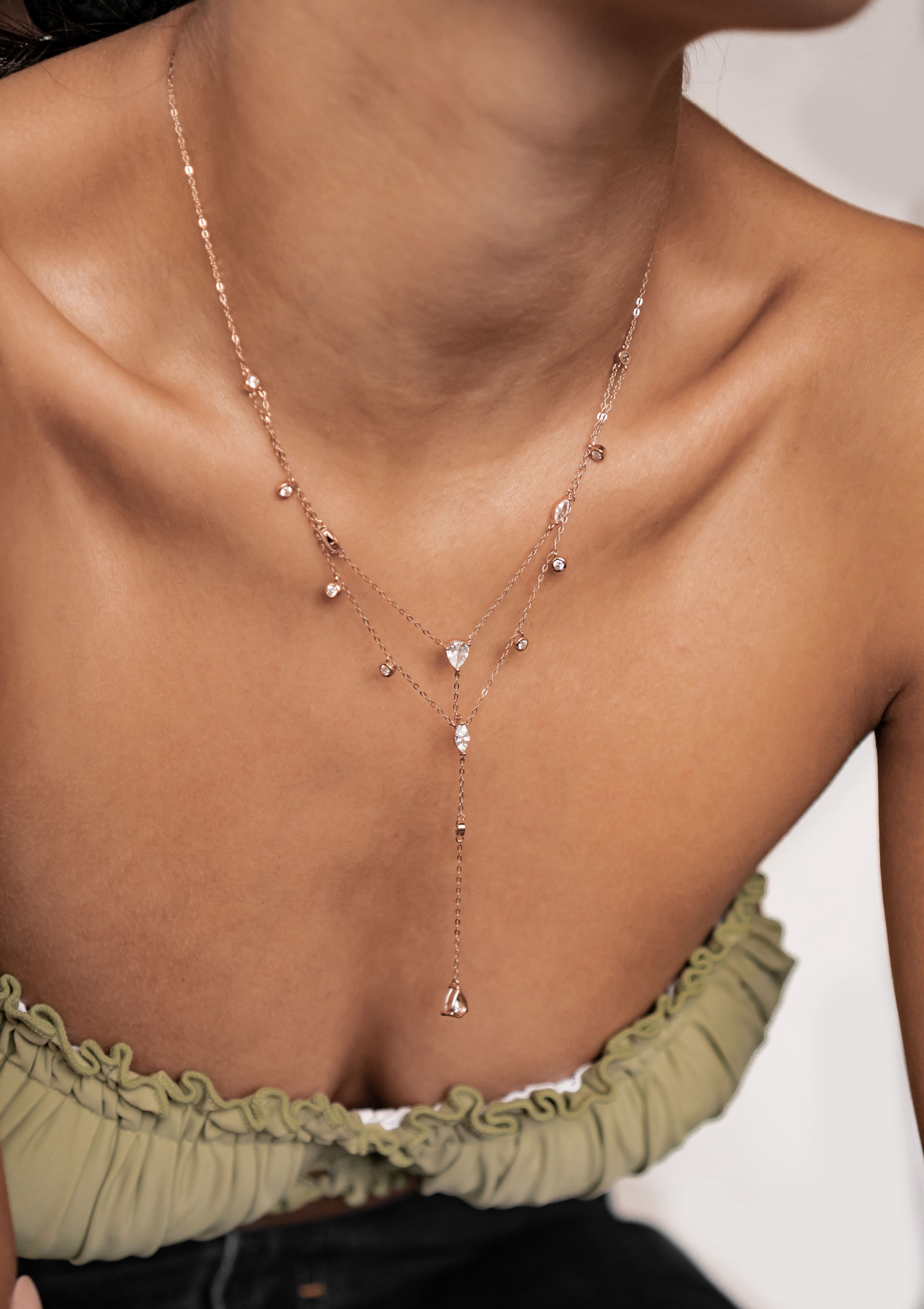 Hey Happiness Statementkette mit Tropfen Kristallen, Layering Kette, Damen günstig online kaufen