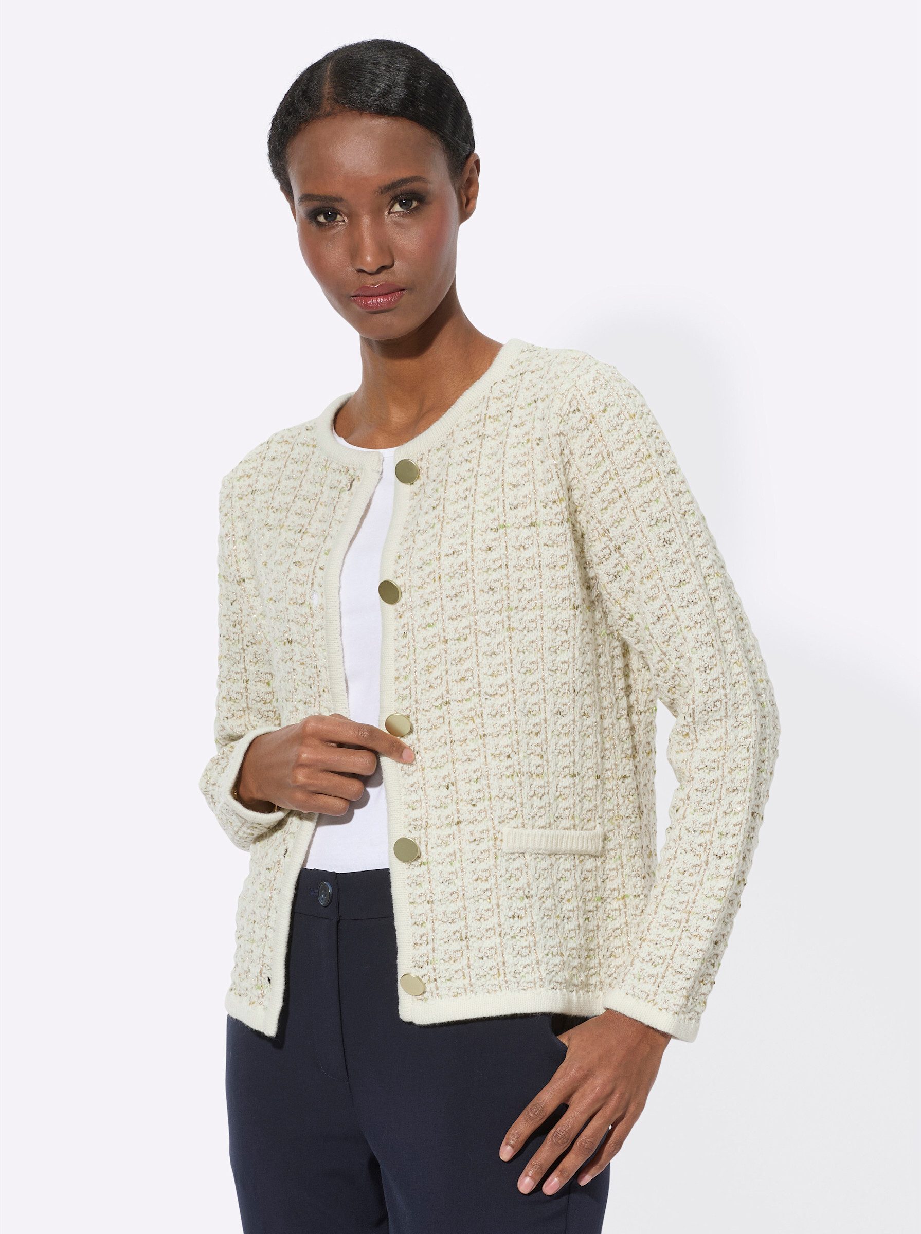 creation L Strickjacke Woll-Mix-Strickjacke Langarm Materialmix