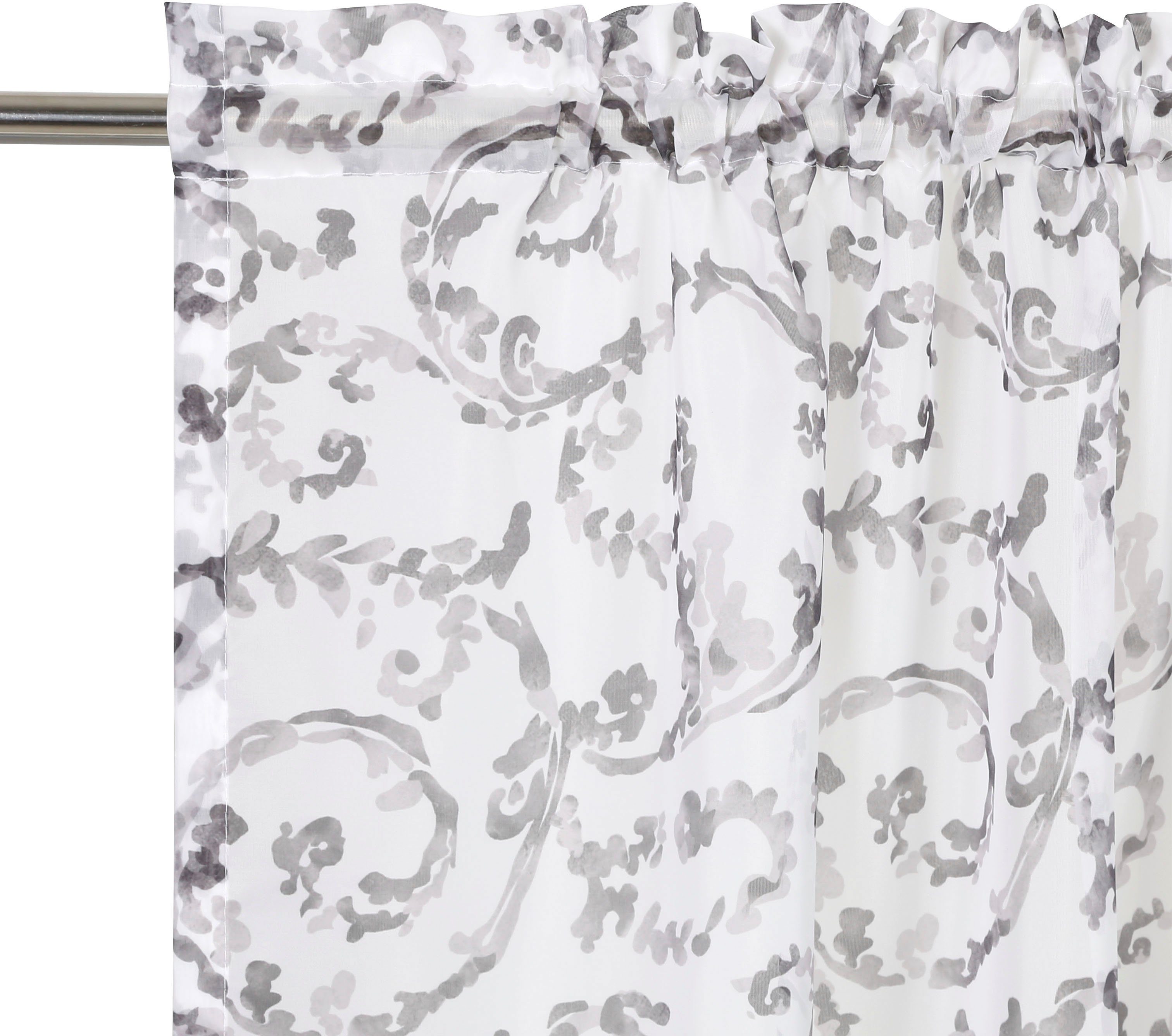 Gardine INA, DELAVITA, Stangendurchzug (1 transparent, grau verschiedene St), Größen bedruckt, transparent