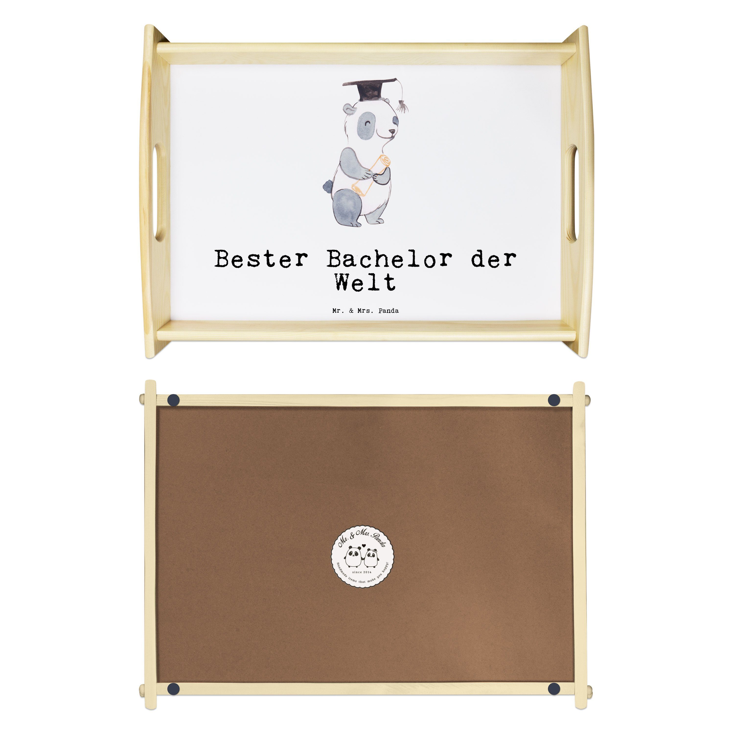 - Bester Bachelor Geschenk, Tablett - Panda Mr. Frühstückstablett, Weiß Echtholz lasiert, der Panda Welt Mrs. (1-tlg) &