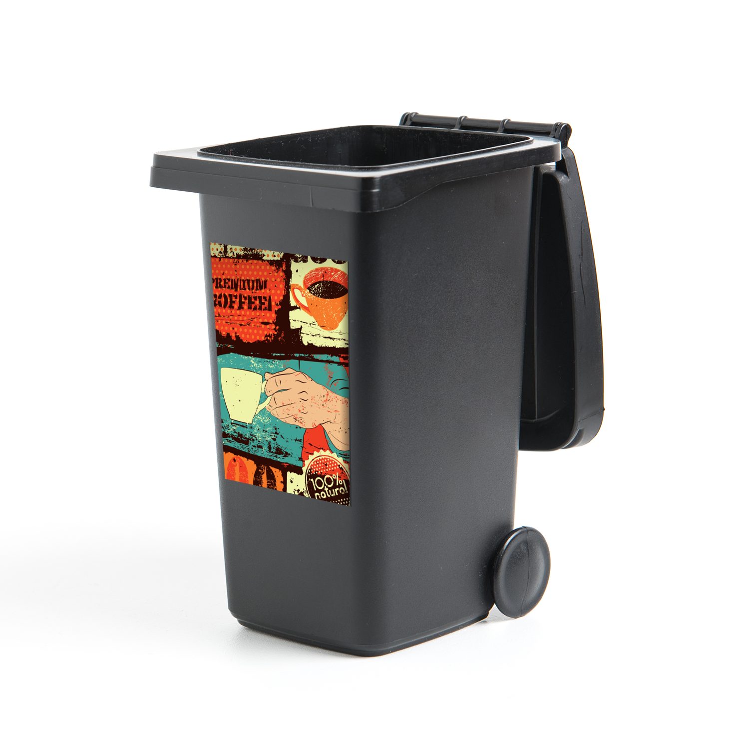 MuchoWow Wandsticker Kaffee - Vintage - Kaffeetasse - Collage (1 St), Mülleimer-aufkleber, Mülltonne, Sticker, Container, Abfalbehälter