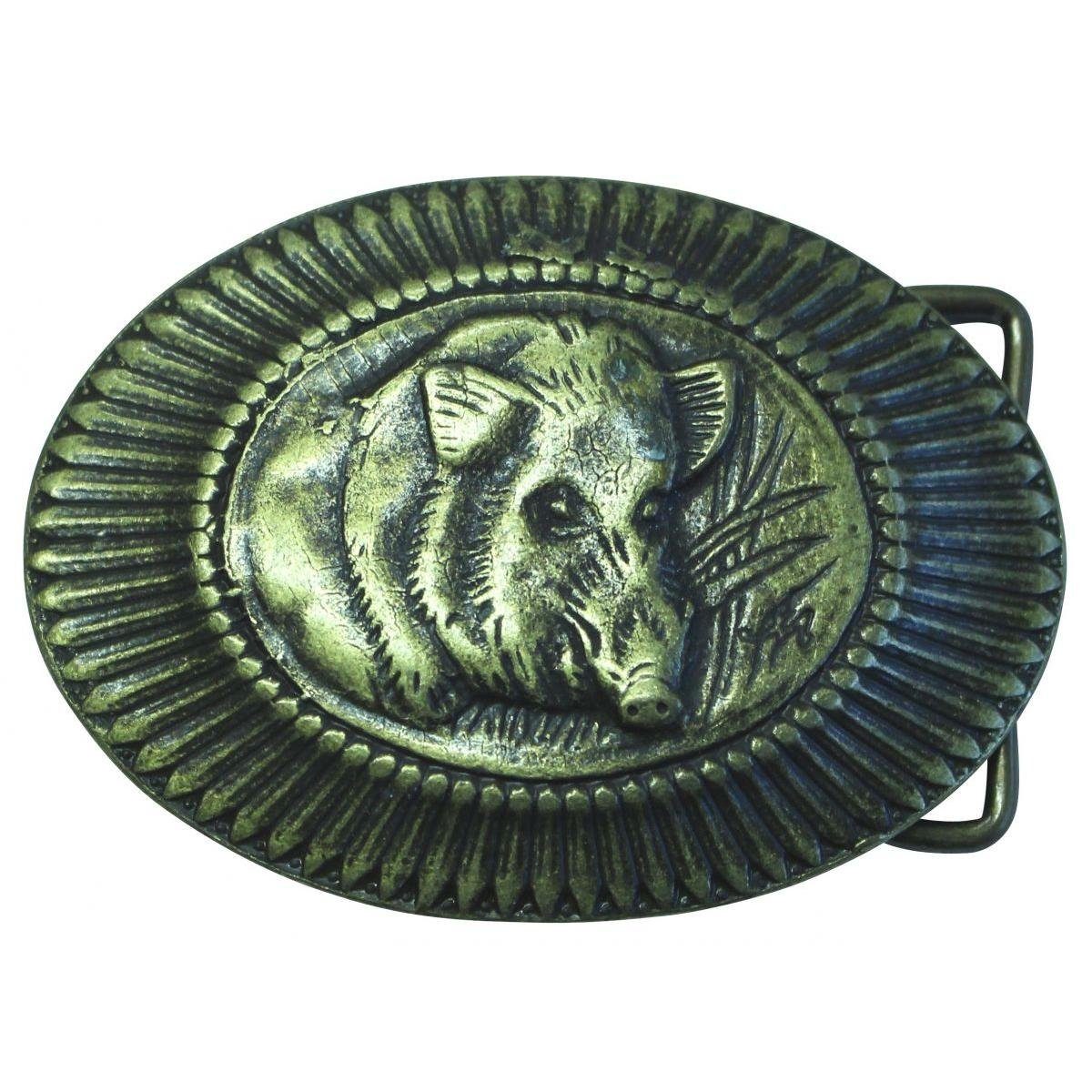 BELTINGER Gürtelschnalle Wildschwein 4,0 cm - Buckle Gürtelschließe 40mm - für Jagd-Outfit und Gold