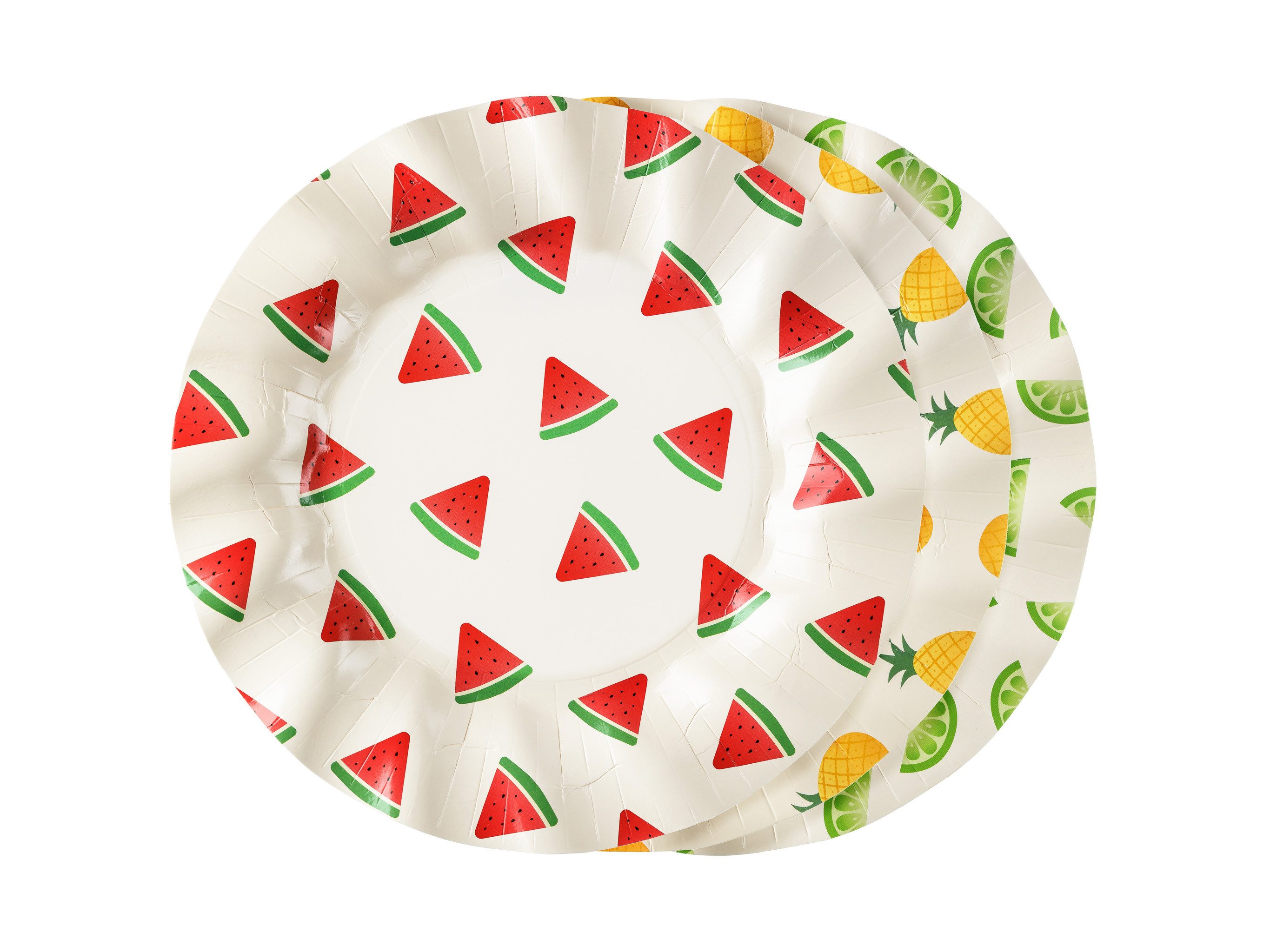 partydeco Teller, Pappteller 20,5cm mit Früchte Motiv 6er Set Weiß / Bunt