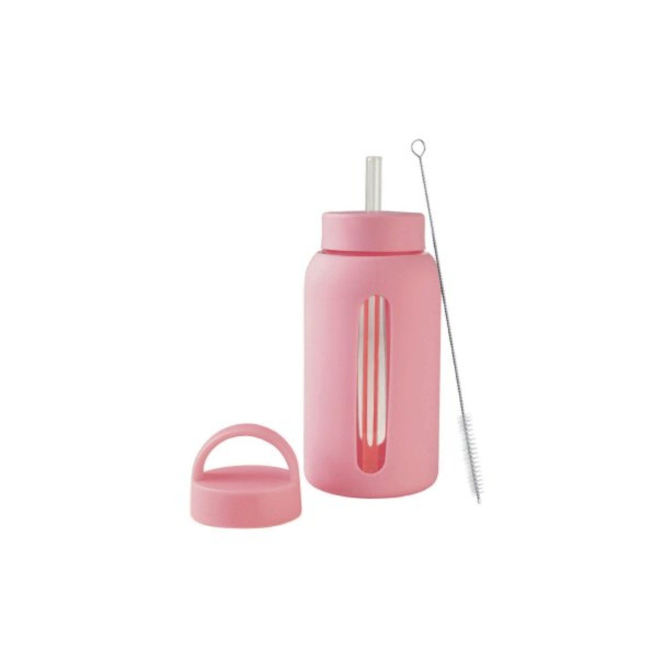 COFI 1453 Trinkflasche, aus Borosilikatglas 650 ml mit Strohhalm & Bürste