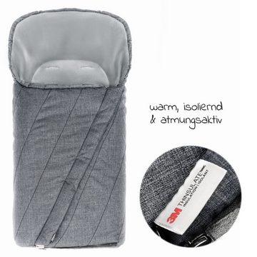Zamboo Fußsack Deluxe - Melange Grau, Winter Fußsack 3M für Kinderwagen & Buggy leichter Baby Winterfußsack