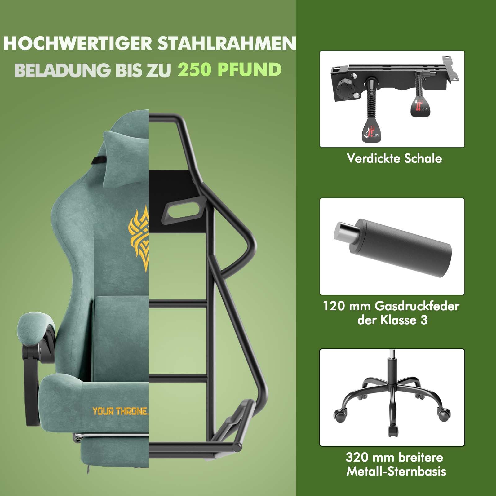 Ferghana Gaming-Stuhl Gaming-Stuhl: Kopfstütze, Lendenkissen, Armlehnen, Fußstütze (Packung), Ergonomischer PC-Stuhl,Rückenlehne 90°-125° – Bild 3 von 5