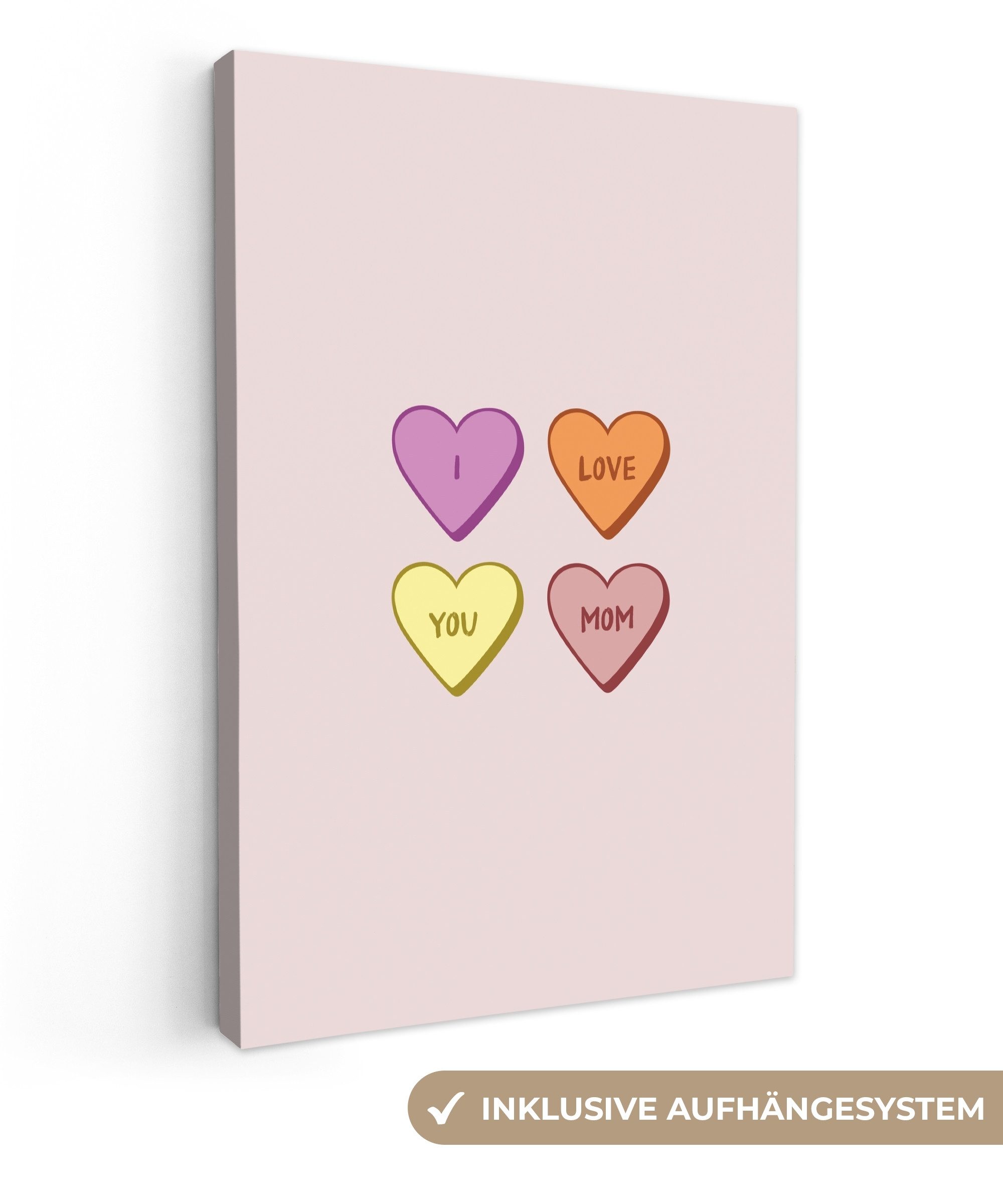 OneMillionCanvasses® Leinwandbild Herzen - Pastell - Liebe - Mutter, Fotodruck (1 St), Leinwand Canvas Wandbild, Wanddekoration 20x30 cm