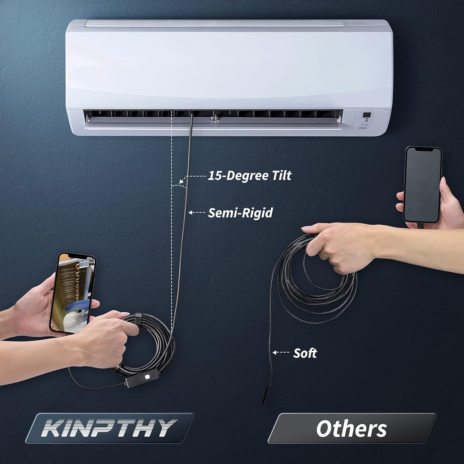 Athlix Endoskop mit halbstarrer Schlangenkamera Einzellinse LED Kamera Inspektionskamera (FULL HD, 1920P FULL HD, IP67-wasserdicht, 2MP Kamera)