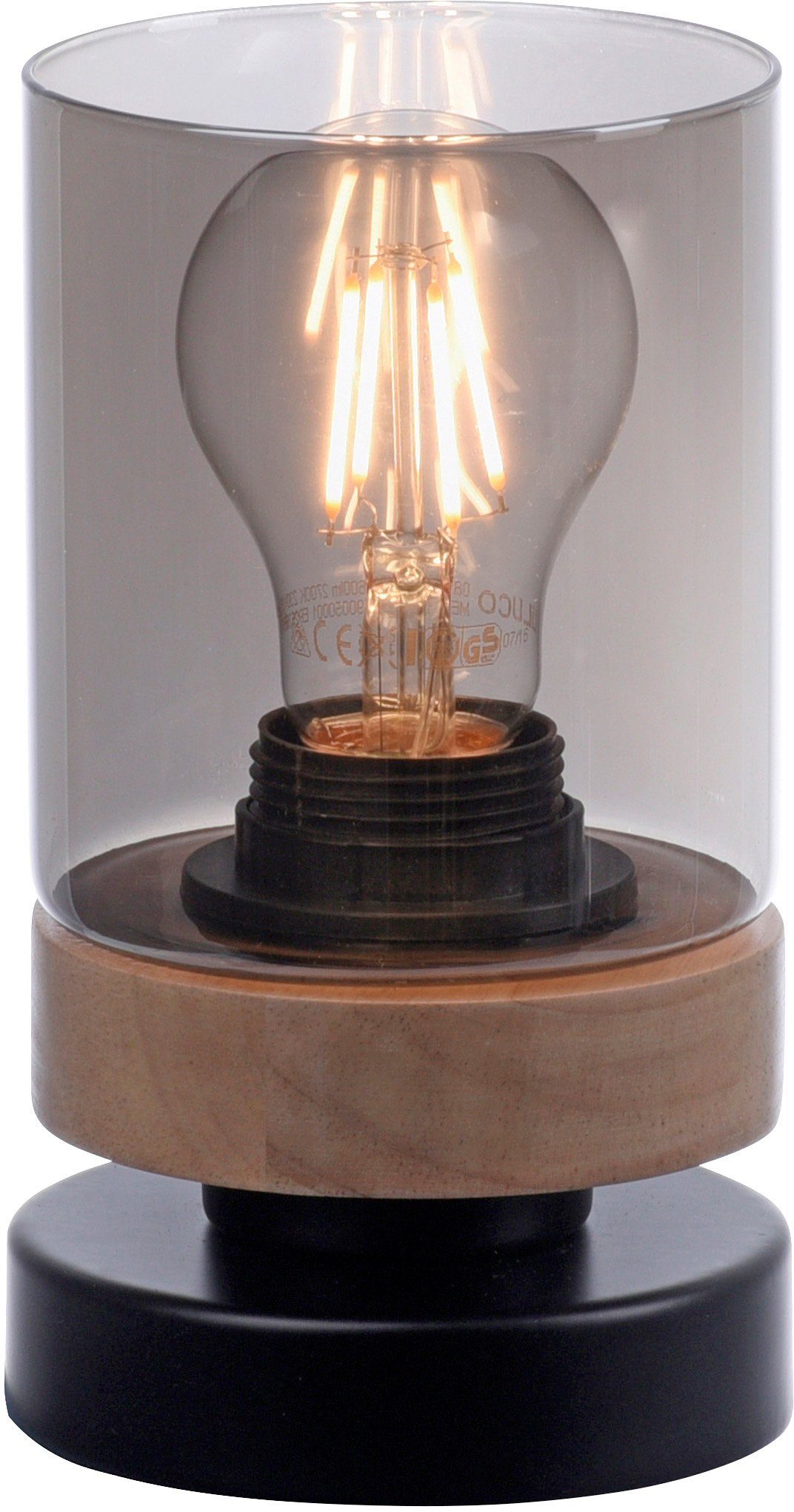 Home affaire Tischleuchte - Holz, E27 Leuchtmittel Tischlampe, ohne Glas, Leuchtmittel, Rauchglas, geeignet für Tendon