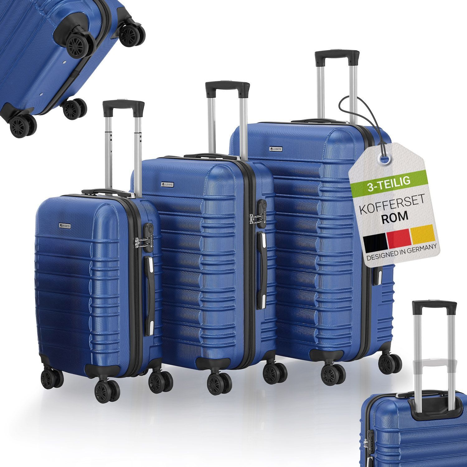 Juskys Trolleyset Rom, 4 Rollen, (3 tlg., 3-teilig), Aluminium, Rollen, Innenfutter, Ergonomische Griffe, 3er Set