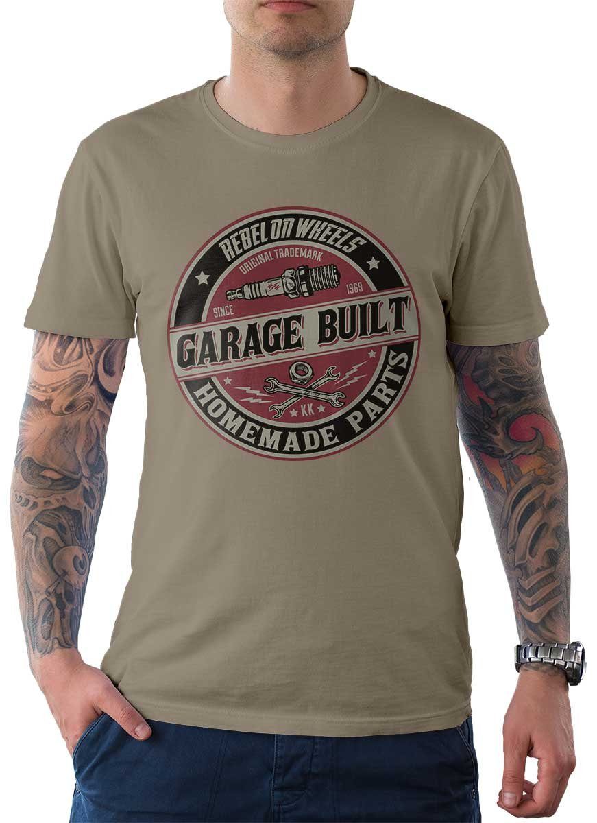 Rebel On Wheels T-Shirt Herren T-Shirt Tee Garage Built mit Auto / US-Car Motiv Zink