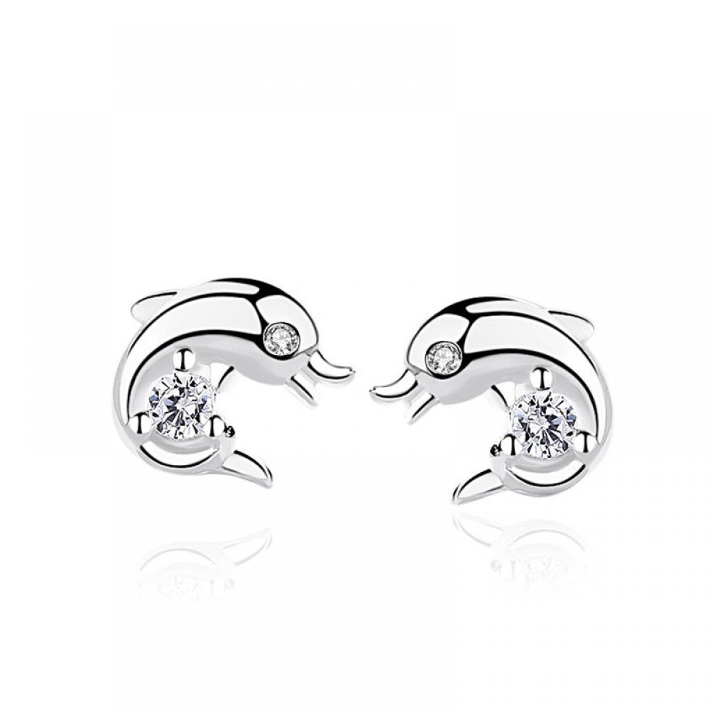 Invanter Paar Ohrhänger S999 Sterling Silber Delphin Cartoon niedliche Zirkon Ohrringe, Weihnachtsgeschenke, Geschenk an Frauen, inkl.Geschenkbo