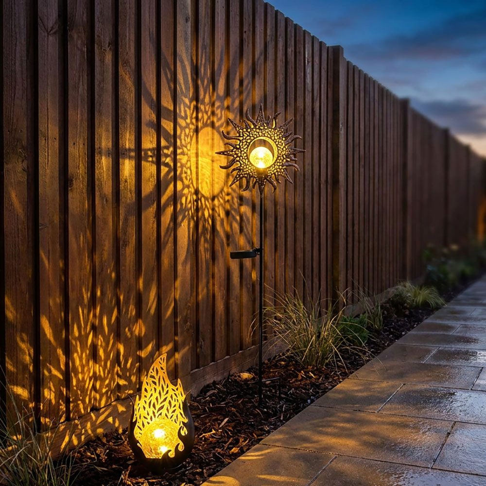 GLOBO LIGHTING LED Solarleuchte, LED-Leuchtmittel fest verbaut, Warmweiß, LED Solarlampe Steckleuchte Metall Deko gold schwarz-rostfarben