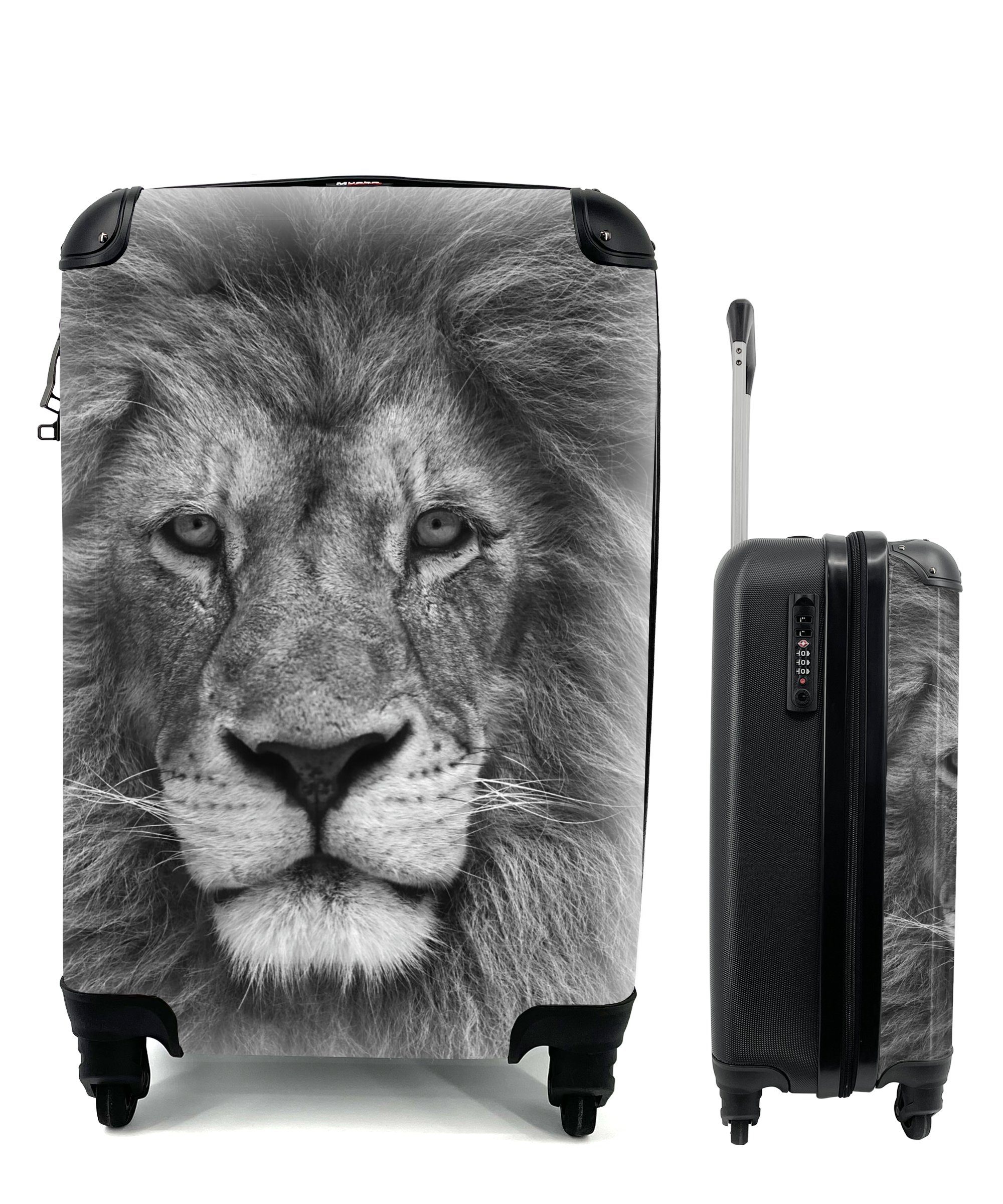 MuchoWow Handgepäckkoffer Persischer Löwe auf schwarzem Hintergrund, 4 Rollen, Reisetasche mit rollen, Handgepäck für Ferien, Trolley, Reisekoffer