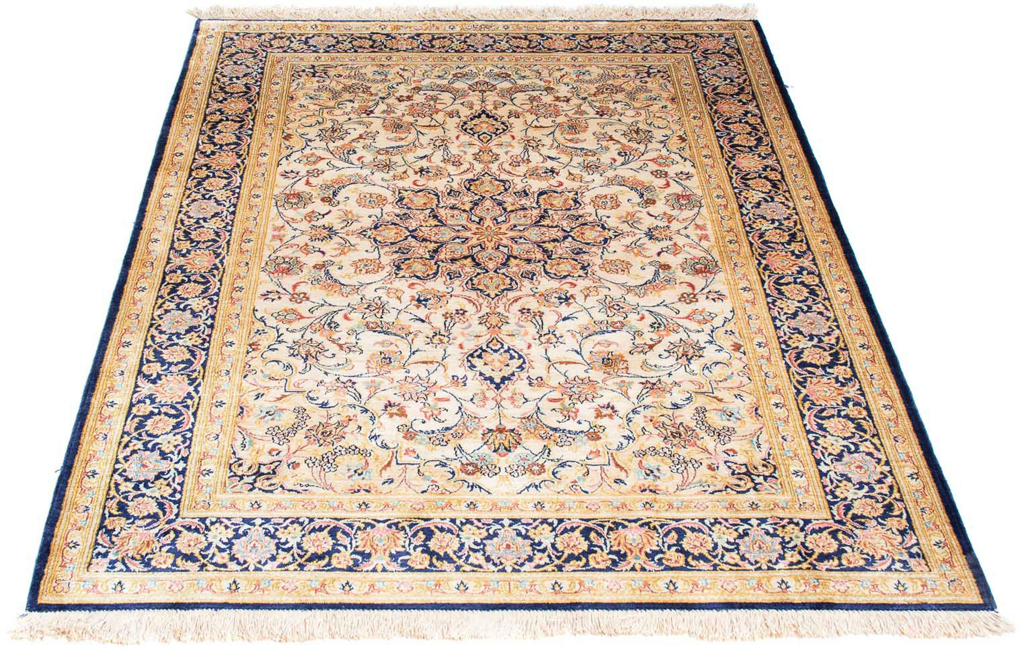 Orientteppich Perser - Ghom - 152 x 102 cm - beige, morgenland, rechteckig, Höhe: 10 mm, Wohnzimmer, Handgeknüpft, Einzelstück mit Zertifikat