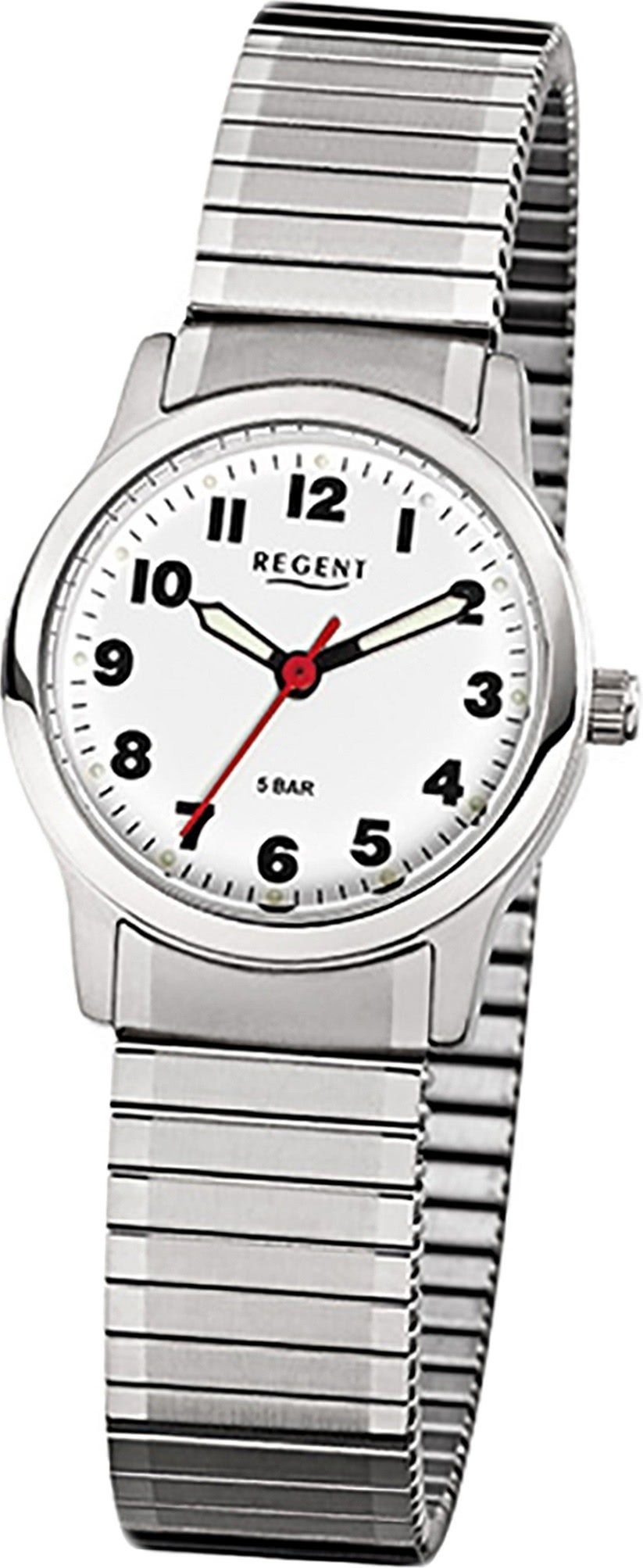 Regent Quarzuhr Regent Stahl Damen Uhr F-898 Quarzuhr, Damenuhr mit Edelstahlarmband, rundes Gehäuse, klein (ca. 28mm), Elega