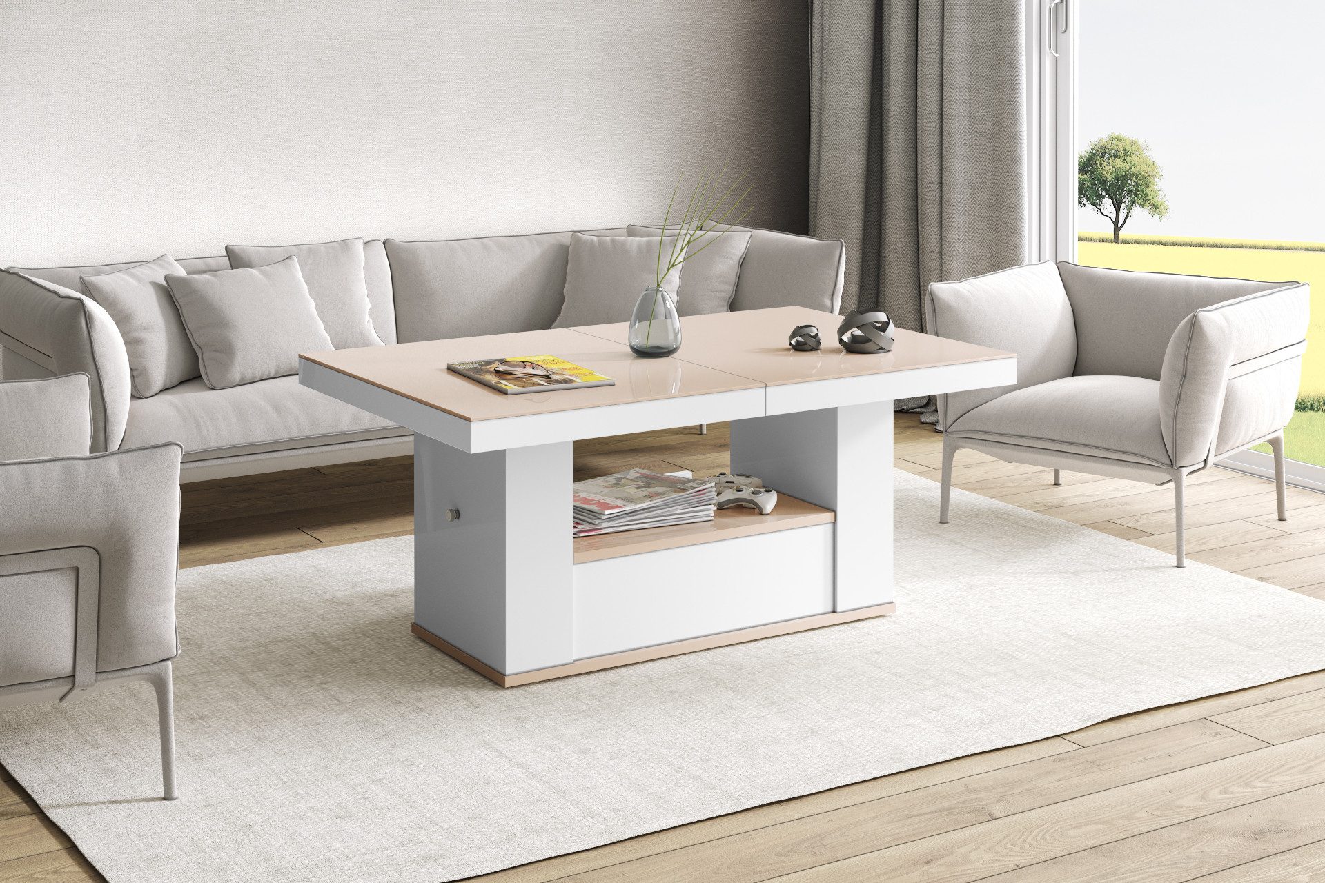 designimpex Couchtisch HM-111 Cappuccino Weiß Hochglanz günstig online kaufen