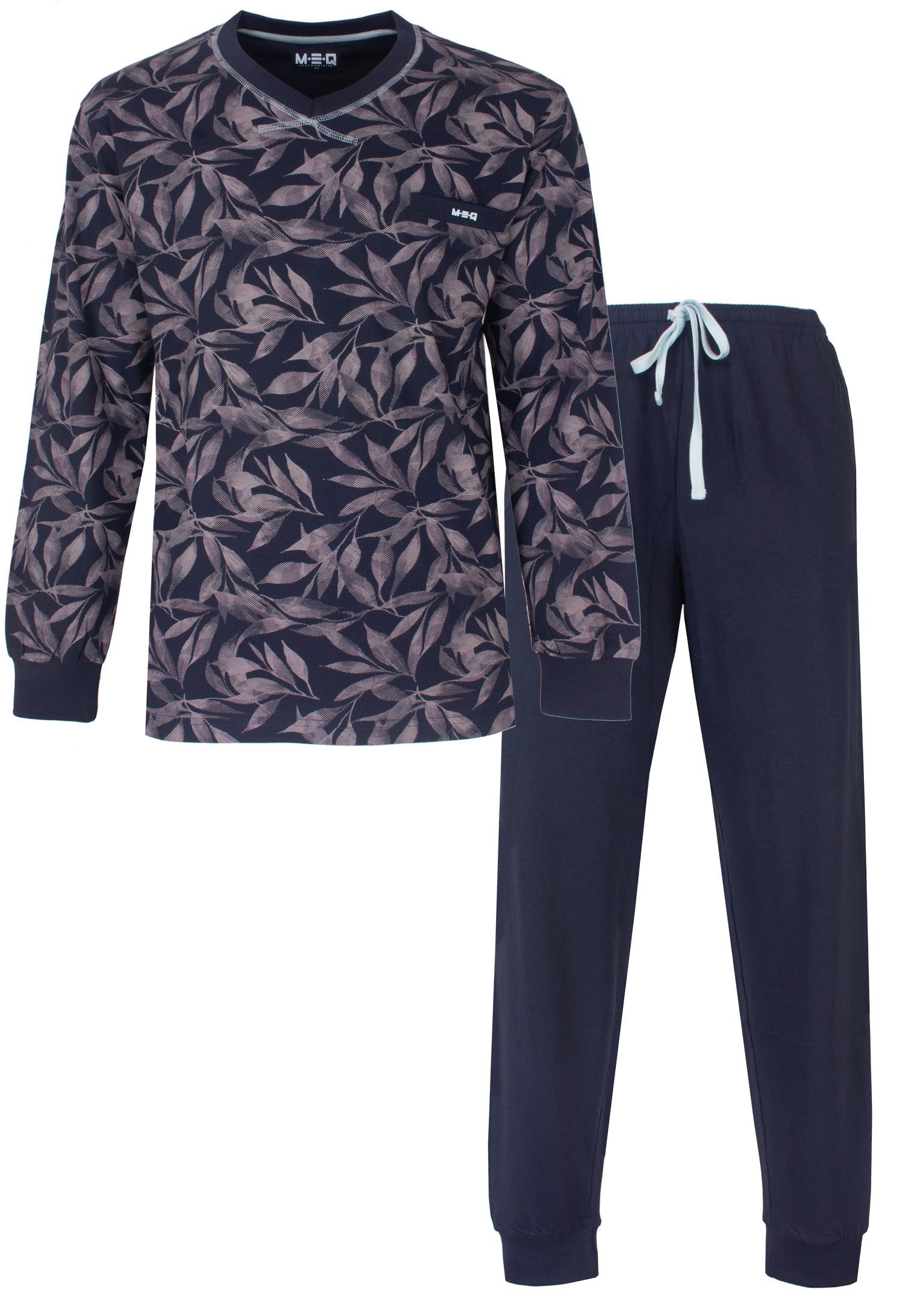 M.E.Q. Schlafanzug Modischer Herren pyjama mit Bündchen (2 tlg) Baumwolle