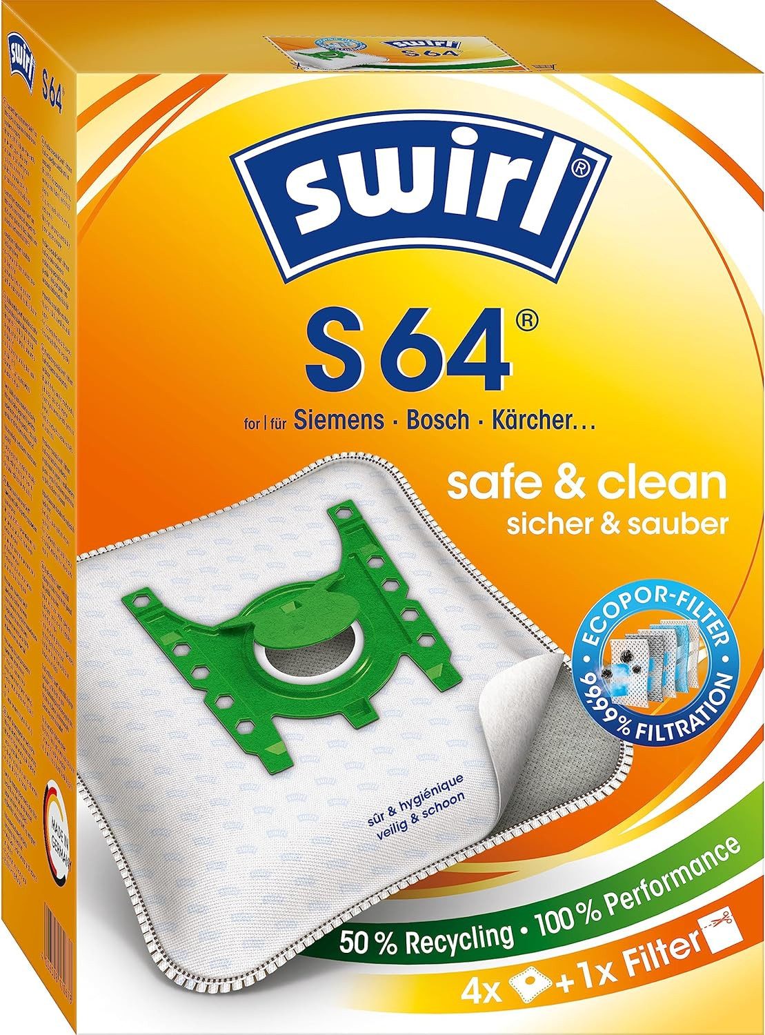 Swirl Staubsaugerbeutel S 64 EcoPor Staubsaugerbeutel, 4 Beutel + 1 Filter, 1 St.