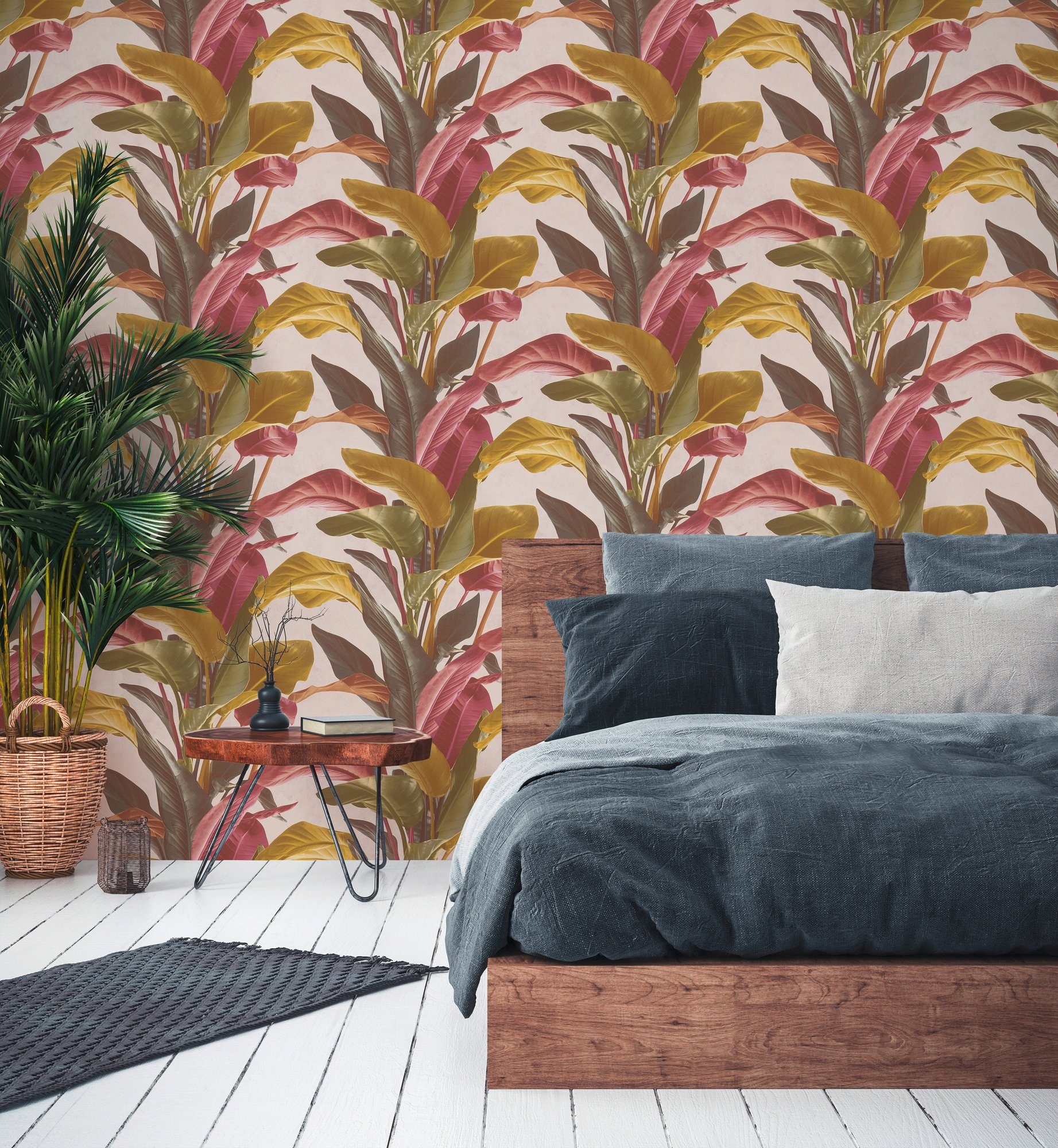 living walls Vliestapete Metropolitan Stories, Antonio Barcelona, leicht strukturiert, floral, tropisch, botanisch, Tapete Blumen Tapeten Wohnzimmer Schlafzimmer Küche modern Design Büro