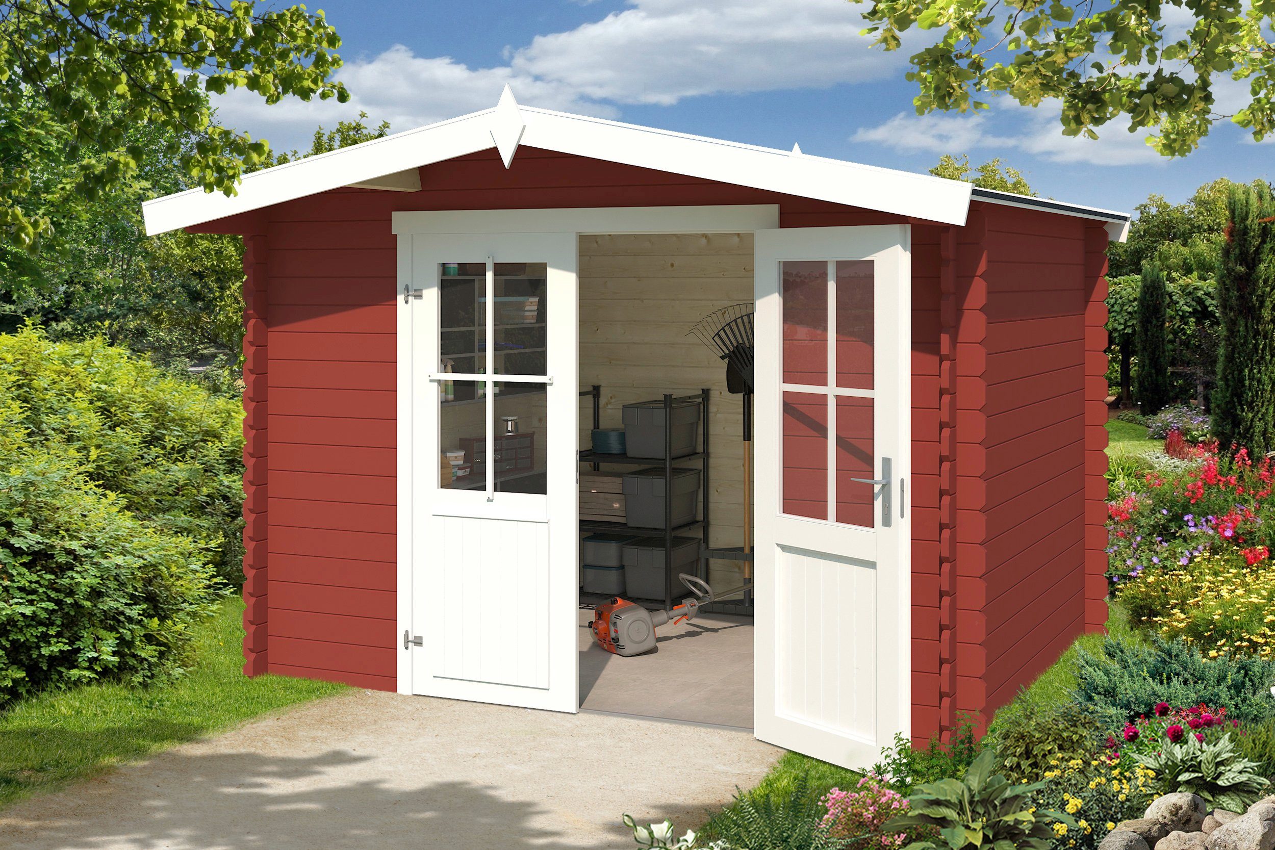 LASITA MAJA Gartenhaus Baltimore, BxT: 324x290 cm, Blochbohlenhaus 28mm, Fundamentmass 2920x2300, Schwedenrot
