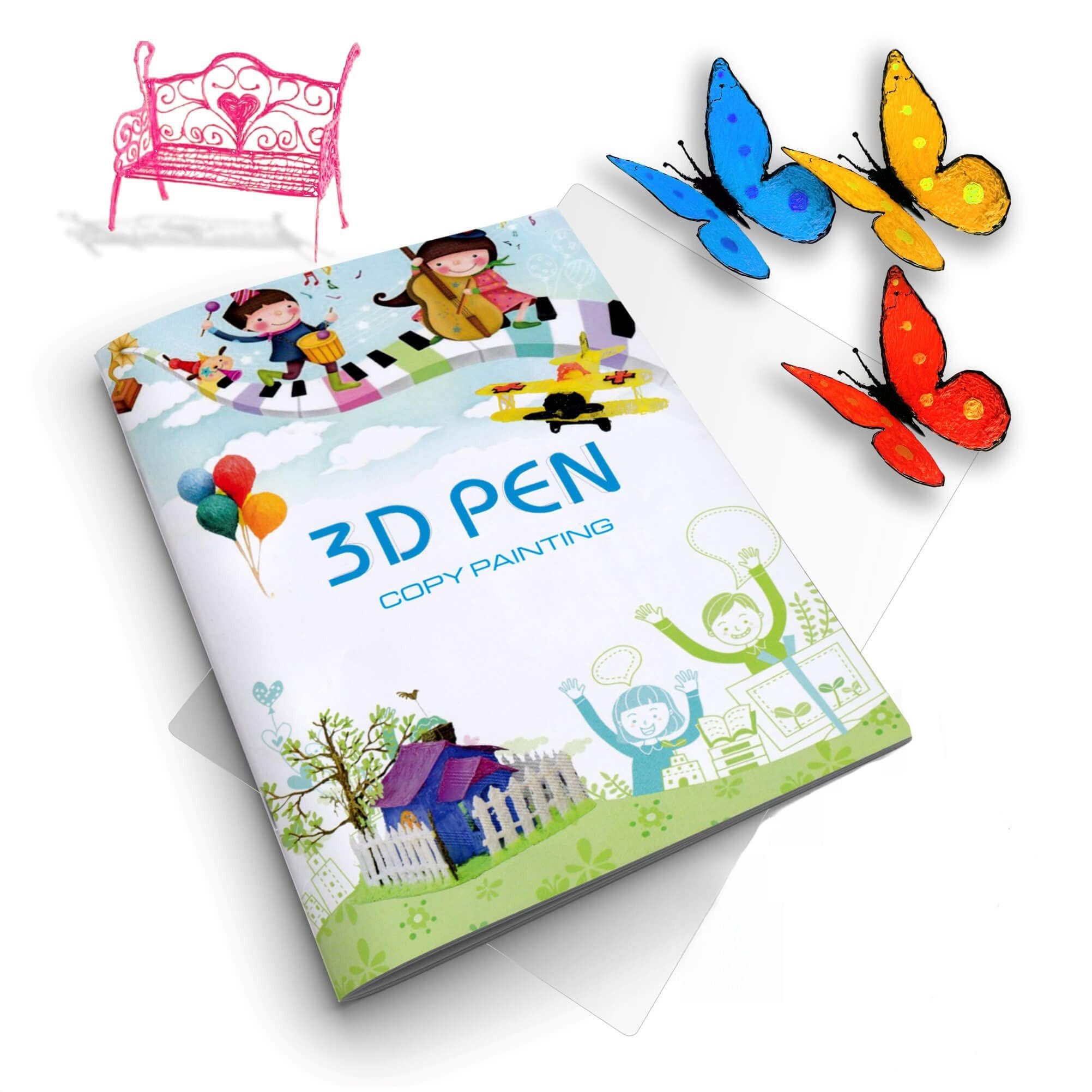 FOUORTUNATE-BEE Malbuch 3D-Stift Zeichenbuch mit 40 Vorlagen & transparenter Platte, Mal- & Doodle-Schablonenbuch für 3D-Stift Kreativprojekte