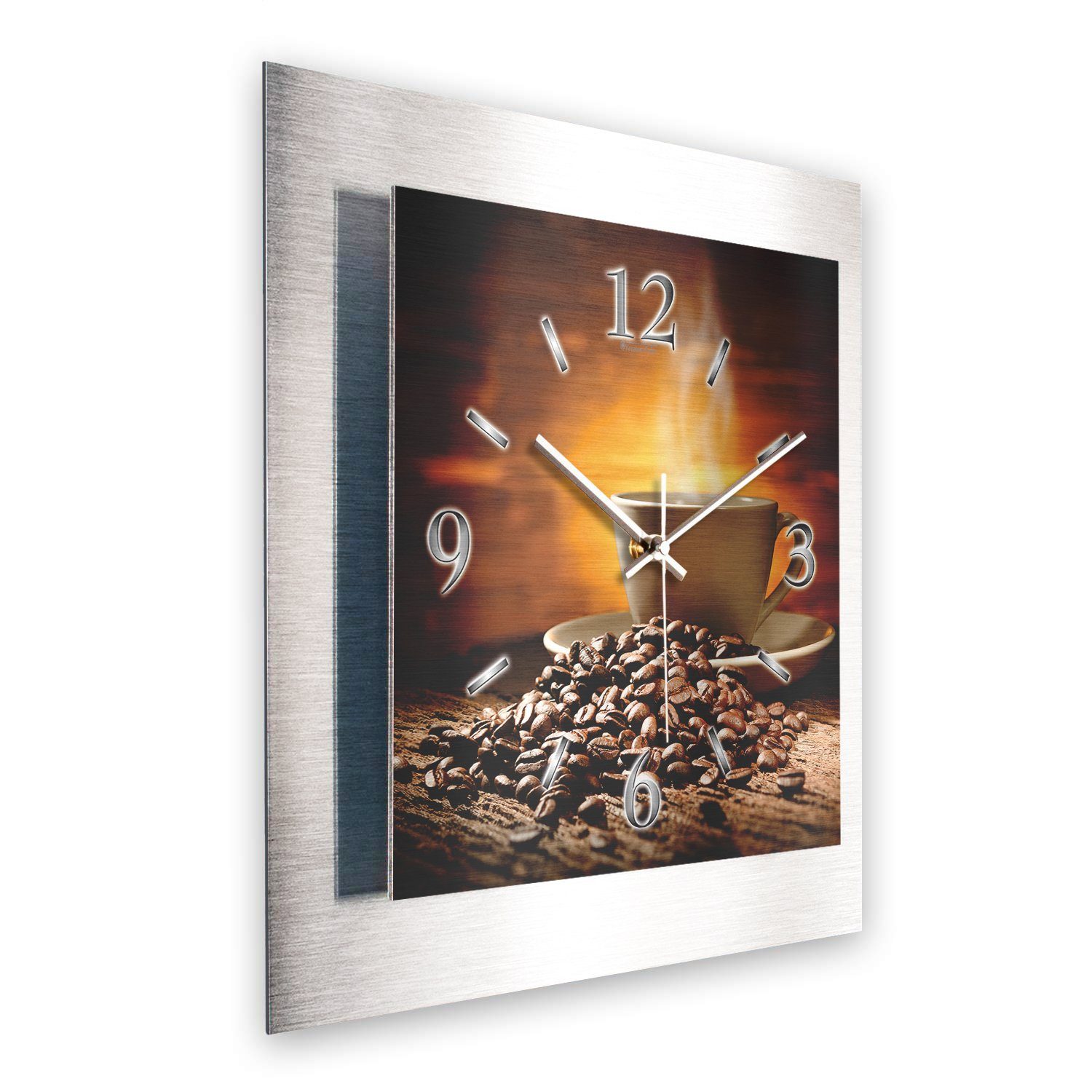 Kreative Feder Wanduhr aus Kaffee“ „Frischer einzigartiges Uhrwerk) Zwei-Platten-Design; (3D-Wölbung; 3D gebürstetem flüsterleises Designer-Wanduhr Aluminium
