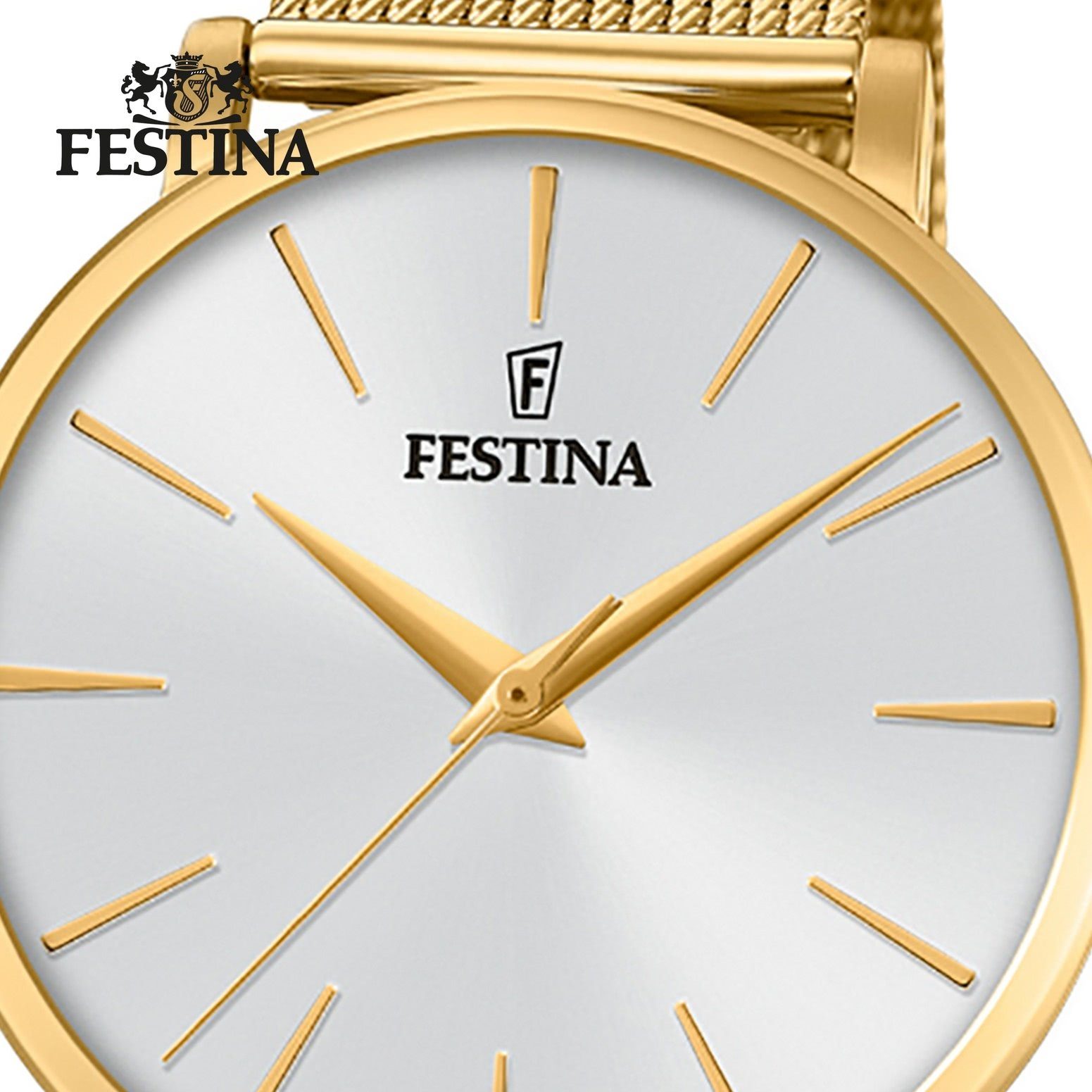 Stahl, Quarzuhr Damen Armbanduhr Uhr Damen gold rund, F20476/1 Festina Edelstahlarmband Festina