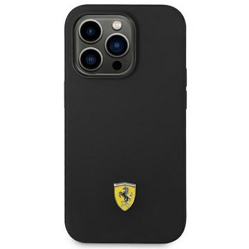 Ferrari Handyhülle Ferrari Silikon Metal Logo Magsafe Hülle für Apple iPhone 14 Pro Black