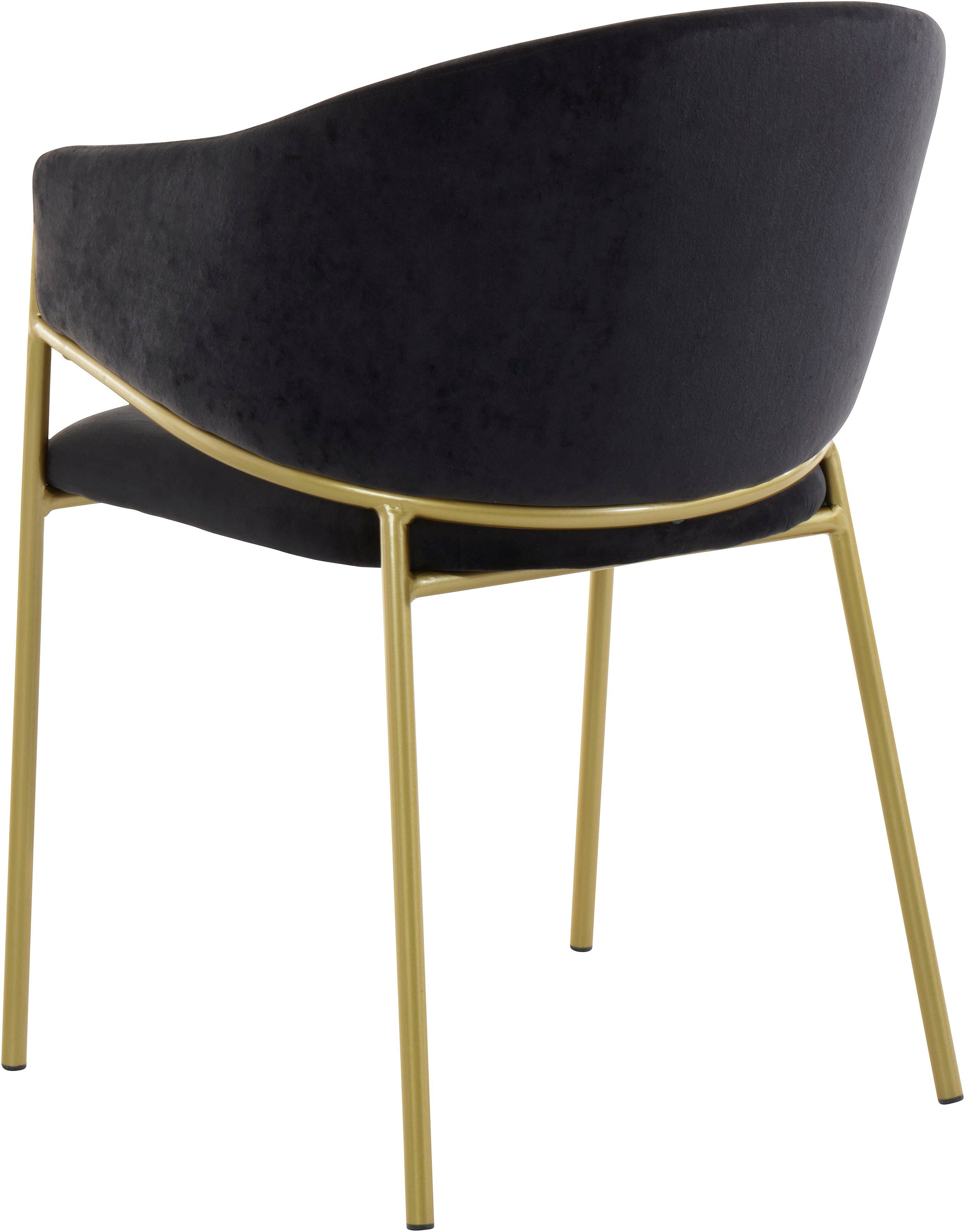 St), (2 einem Metallgestell, schwarz/gold mit Sitzhöhe Leonique 49 schwarz Évreux | goldenen Esszimmerstuhl cm