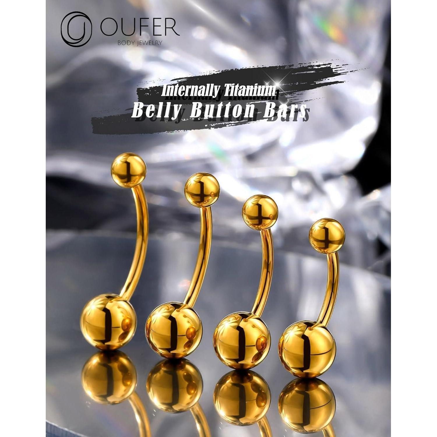 LuxusKollektion Bauchnabelpiercing Titan Internally Threaded Navel Piercing 14G Gold Belly Bar 5/8mm