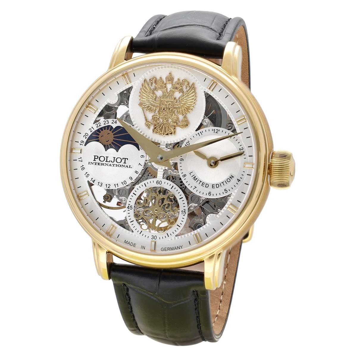 Poljot International Mechanische Uhr 9931.DYNIII-2, für Herren Handaufzug Dynasty 3 Braun/Goldfarben