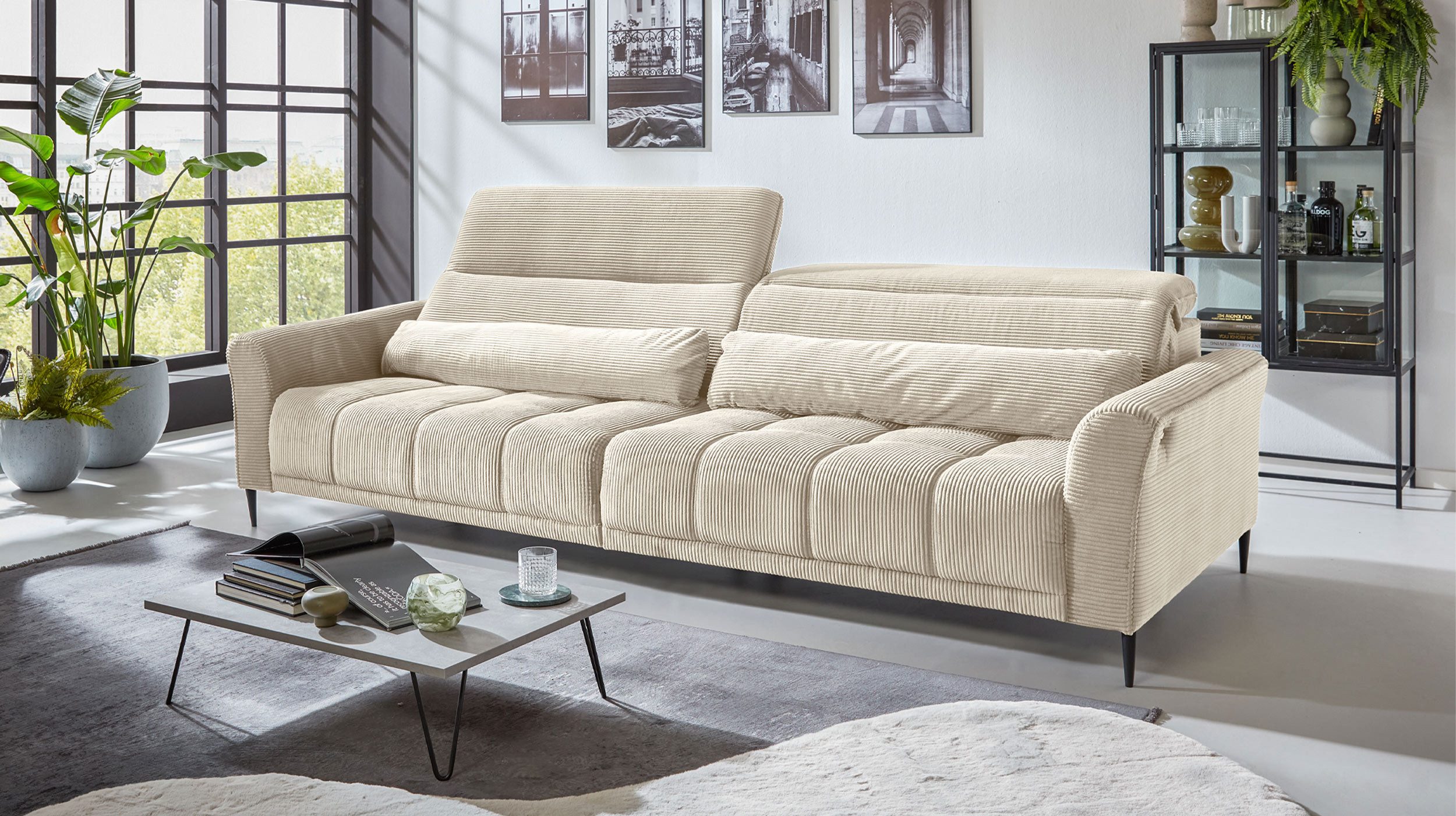 Massivart® Big-Sofa LOGAN Cord grün, beige, grau, rost 280 cm / 4-Sitzer, S günstig online kaufen