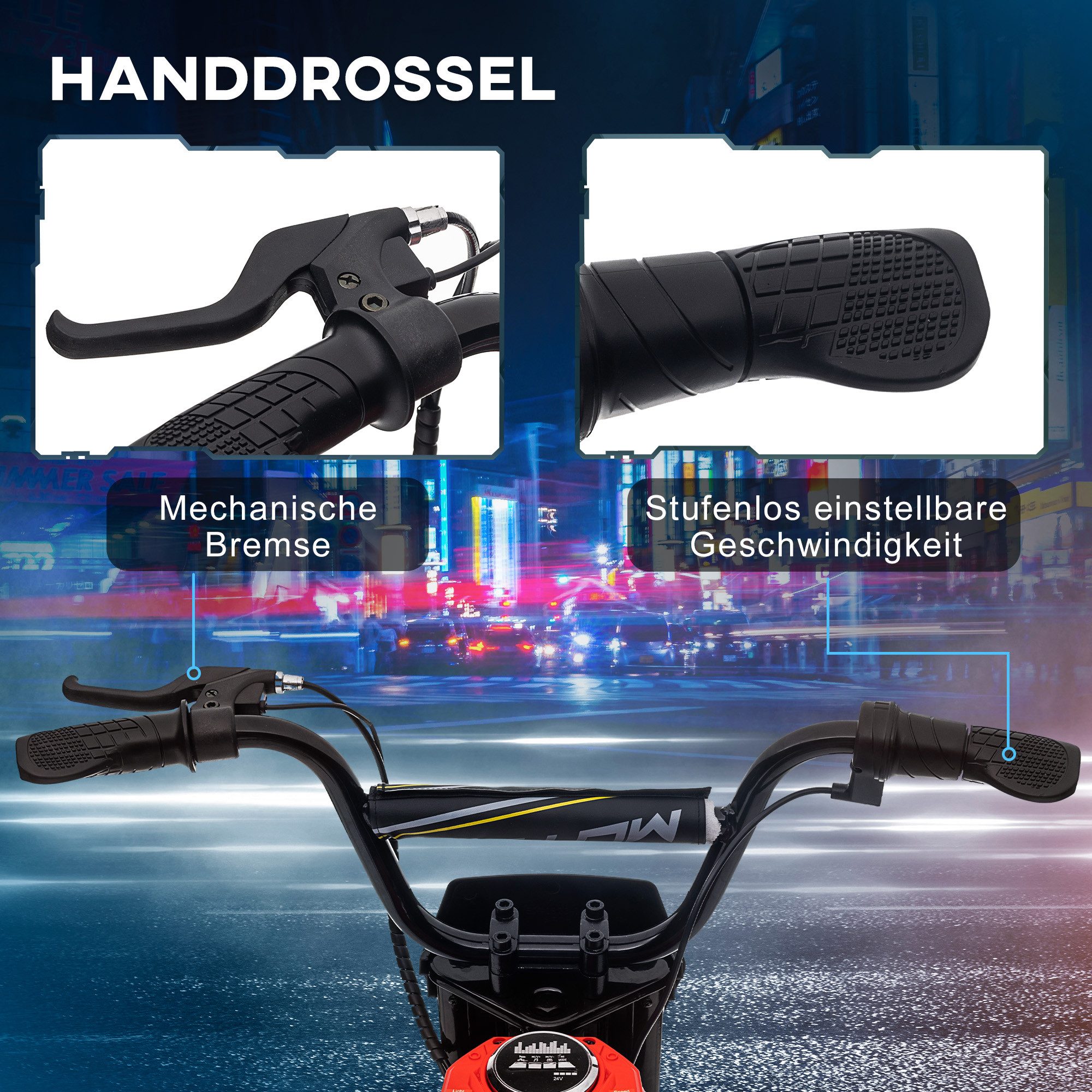 HOMCOM Elektro-Kindermotorrad mit 24V 350W Motor, 8-16 KMH Geschwindigkeitsmodus, Belastbarkeit 65 kg, (1-tlg), mit 12 Zoll Luftreifen, Musik Scheinwerfer, für  – Bild 4 von 5