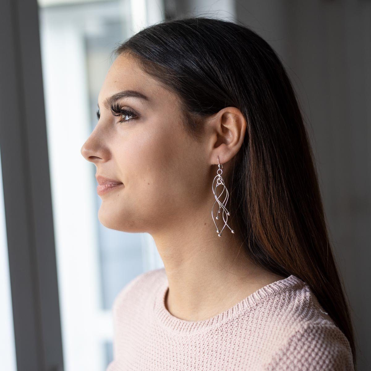 Materia Paar Ohrhaken Damen Silber Spirale Kugeln lang 84mm SO-66, 925 Ster günstig online kaufen