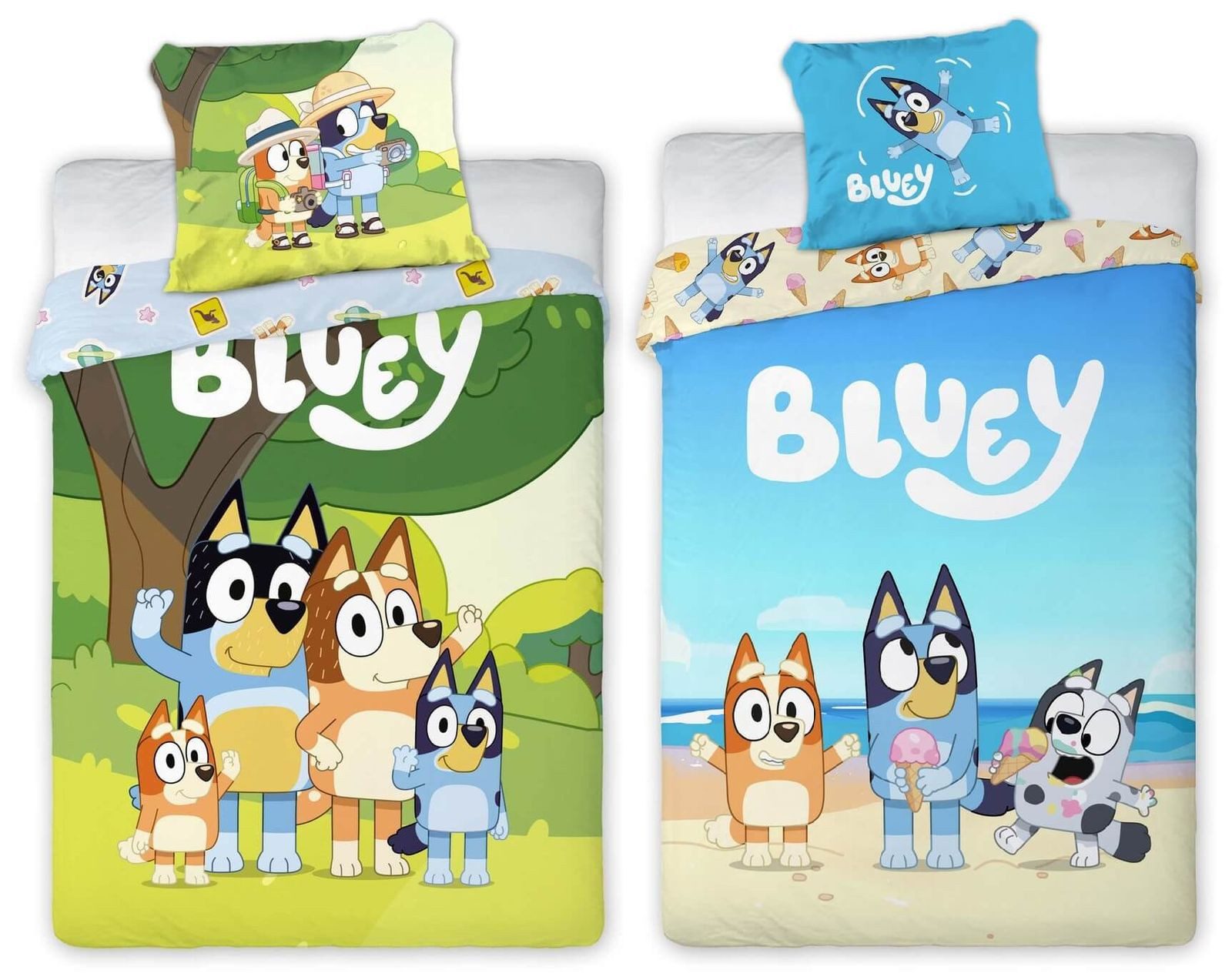 BrandMac Bettwäsche Bluey - 2 x Wende-Bettwäsche-Set im Doppelpack, 135x200 & 80x80, Baumwolle, 100% Baumwolle