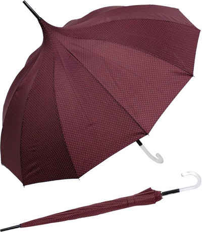 doppler® Langregenschirm auffällig geformter Damenschirm mit Auf-Automatik, elegante Pagodenform mit dezenten Punkten
