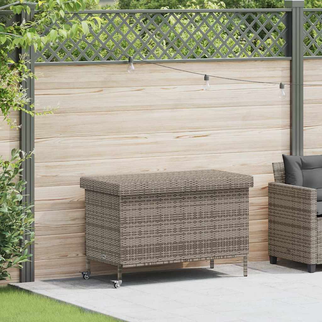 vidaXL Gartenbox Gartentruhe mit Rollen Grau 110x55x73 cm Poly Rattan