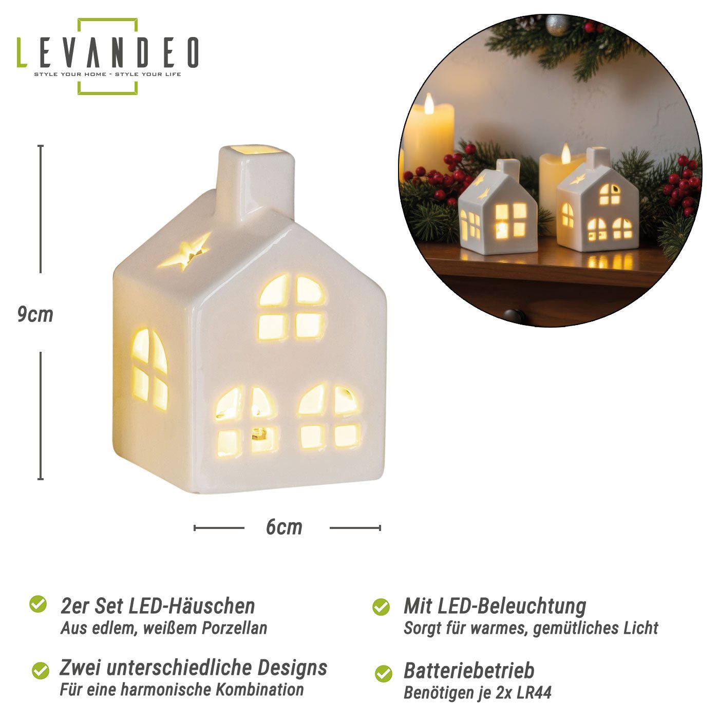 Levandeo® Teelichthalter, 2er Set LED Haus Weiß Porzellan Lichthaus Tischde günstig online kaufen