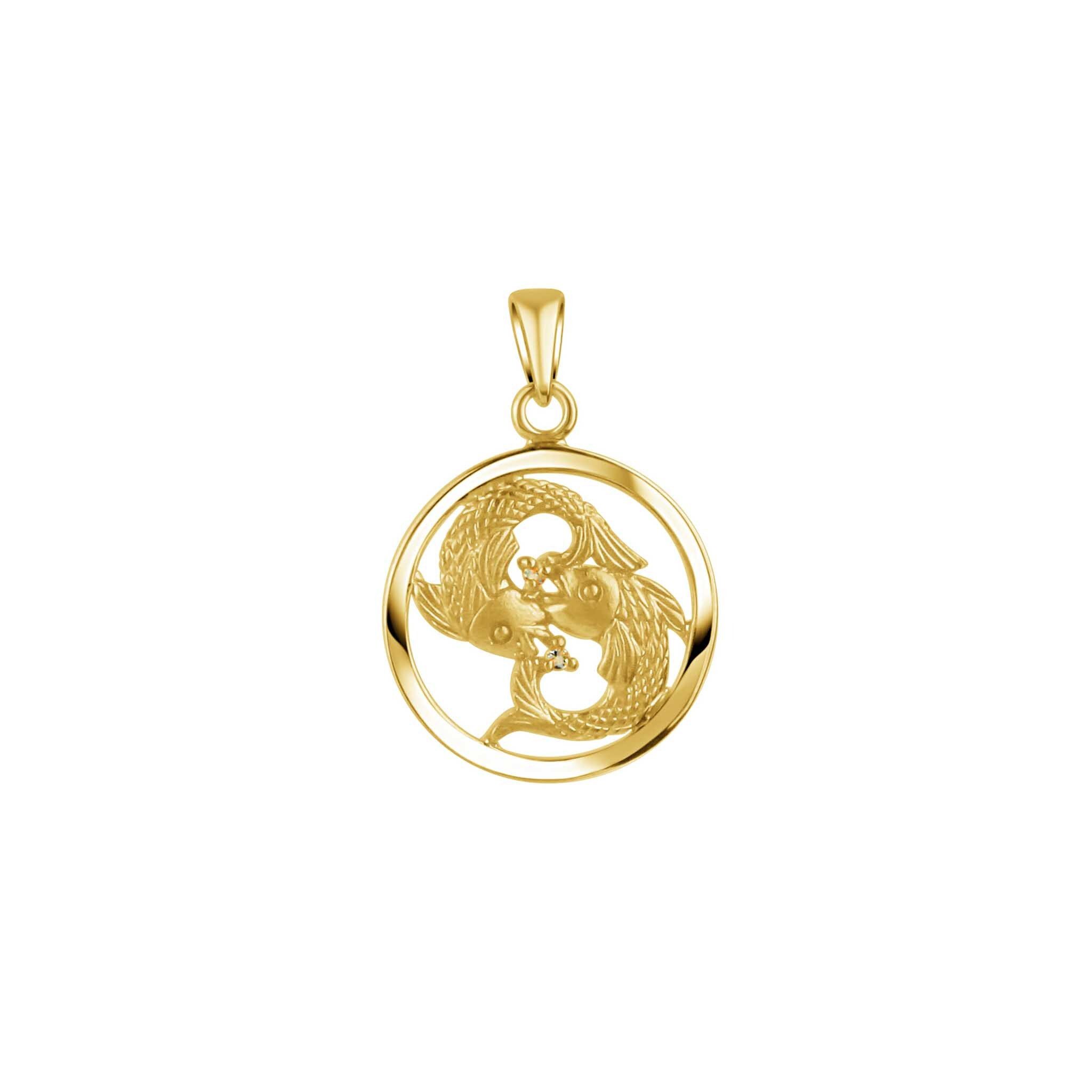 Kettenanhänger 925/- Sterling Silber vergoldet Sternzeichen Fische Monatsstein