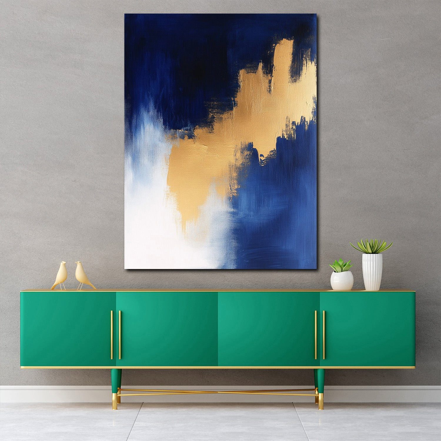 Artedinoi Leinwandbild Abstrakt Gold Blau Weiß Kontrast Leinwandbild Wandbild Kunstdruck XL W, Abstrakt in Gold, Blau, Weiß