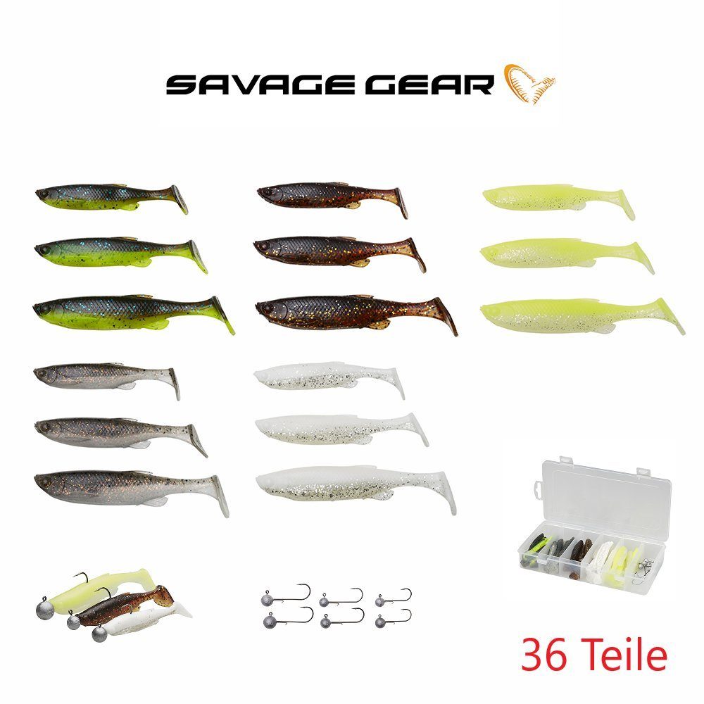 Savage Gear Kunstköder Fat Minnow T-Tail Kit Mixed Colors 36 teilig Gummifische Gummiköder, (36-St), Der perfekte Mix aus Größen und Farben